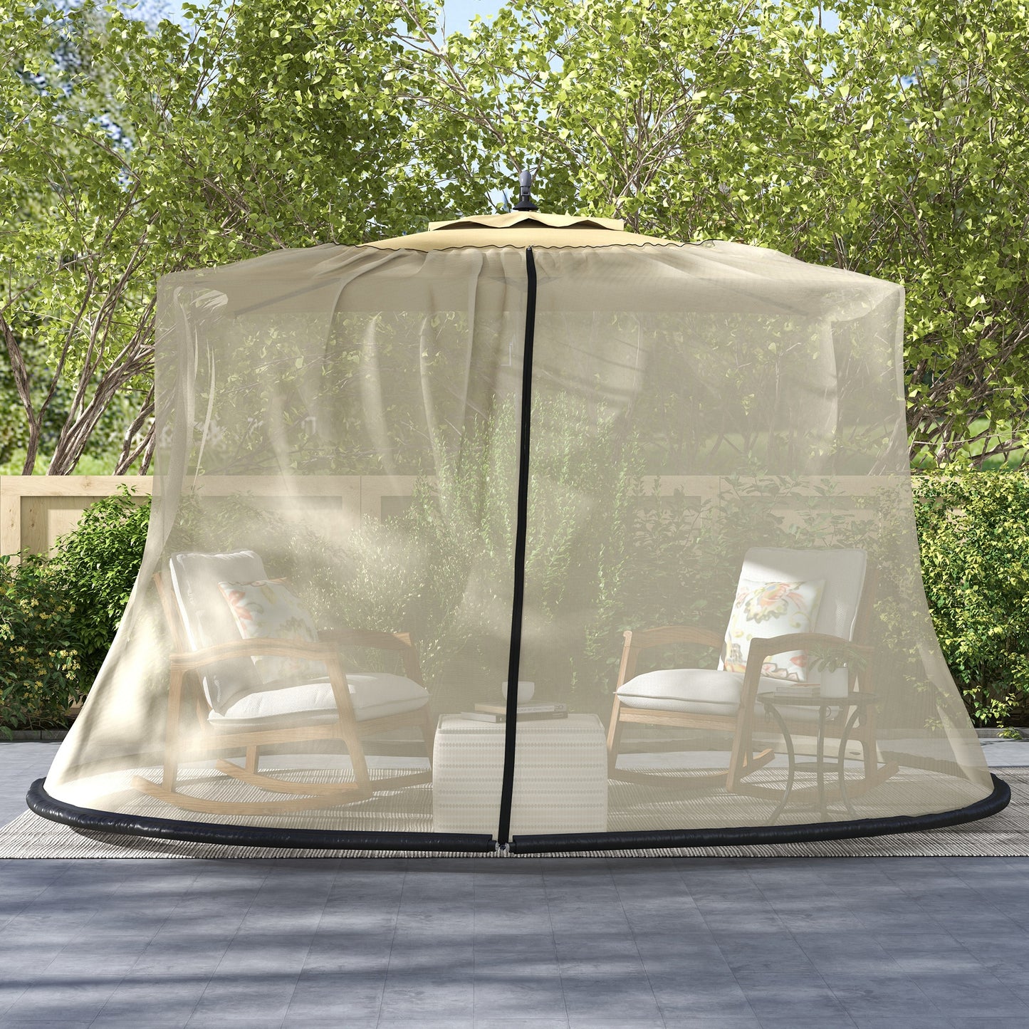 Outsunny 7.5FT Umbrella Table Screen Mosquito Bug Net, Garden Large Umbrella Cover Netting with Zippered Door, Beige