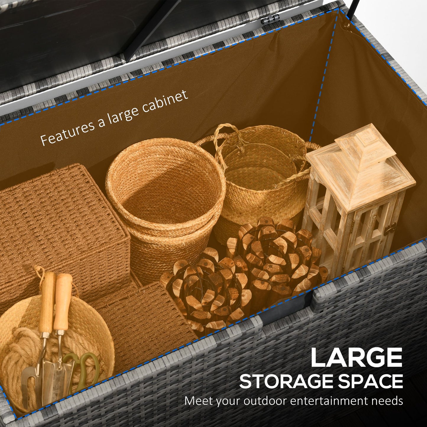 Outsunny 113 Gallon Outdoor Storage Box, Rattan Deck Box for Indoor, Patio Furniture Cushions, Grey