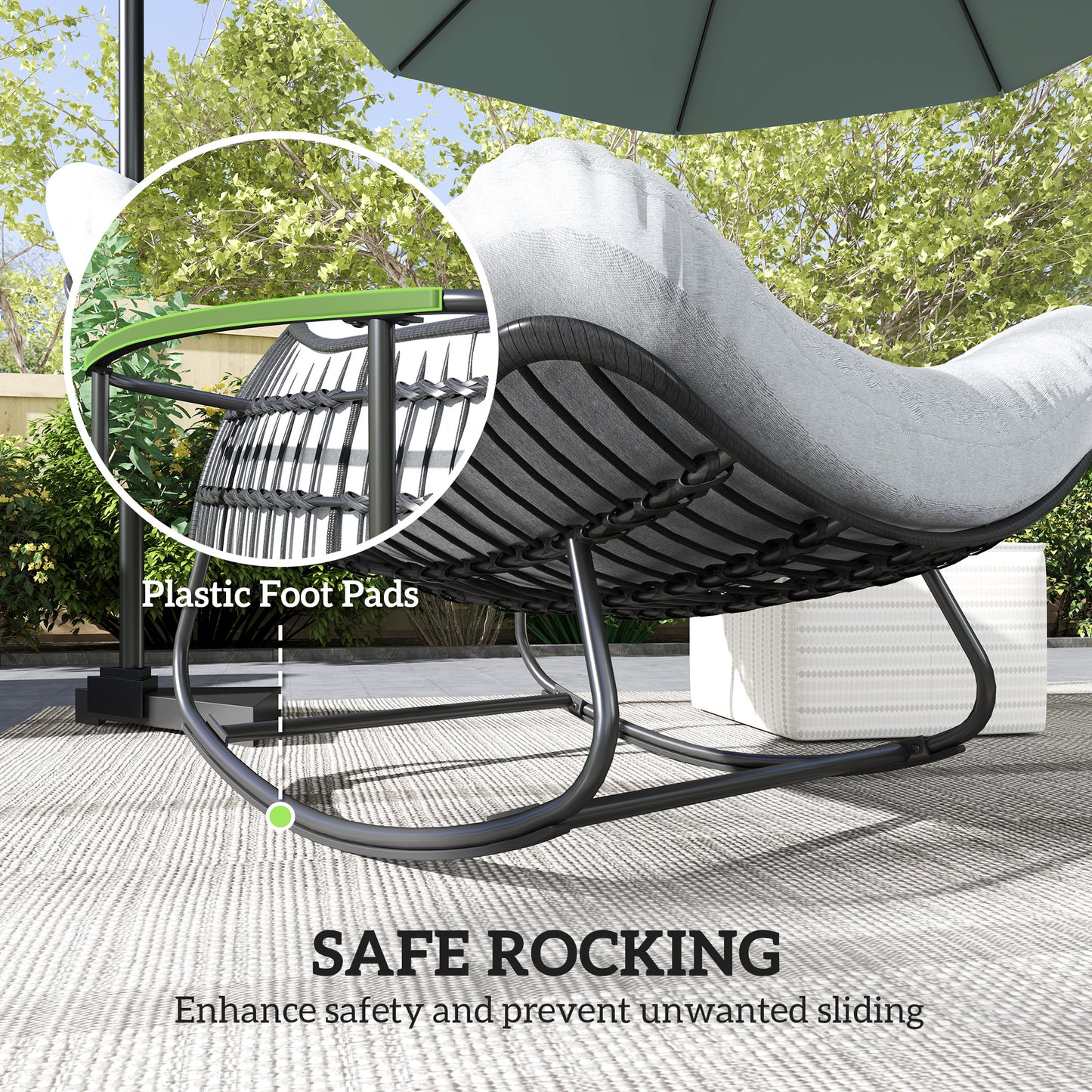 Outsunny Oversized Rattan Patio Egg Chair, Outdoor Rocking Chair with Padded Cushion for Indoor, Porch, Dark Grey