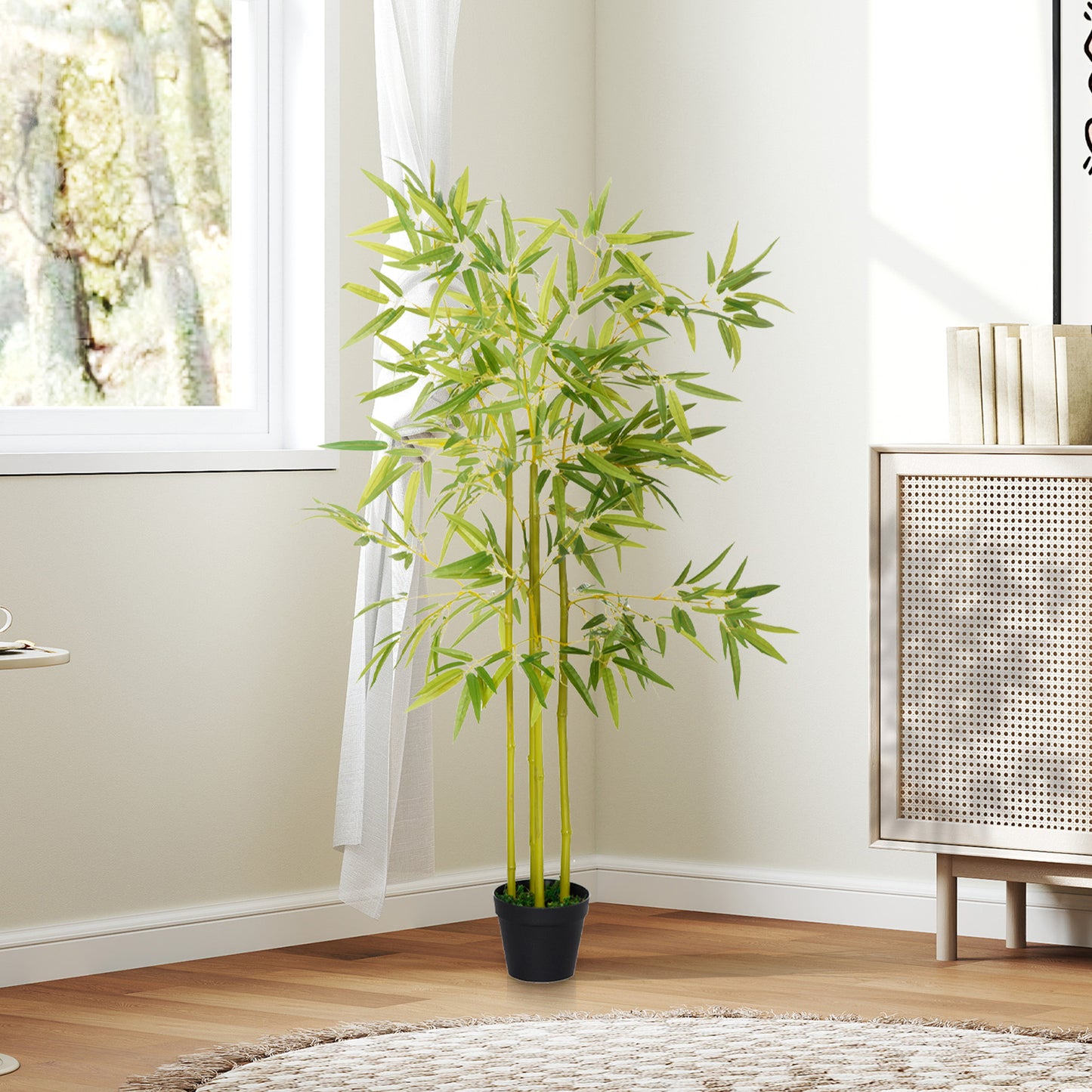 HOMCOM 5FT Artificial Bamboo Tree Faux Decorative Plant in Nursery Pot for Indoor Décor