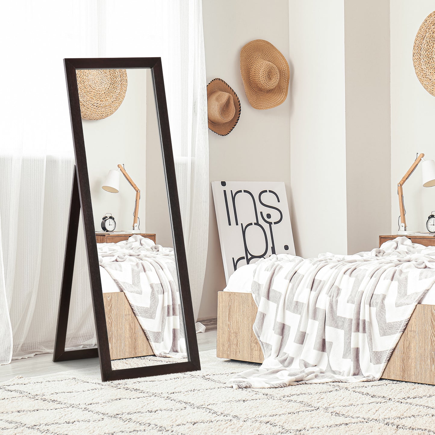 HOMCOM 58" x 20" Full Length Mirror with Frame, Floor Standing Mirror, Rectangular Full Body Mirror for Bedroom, Living Room, Brown