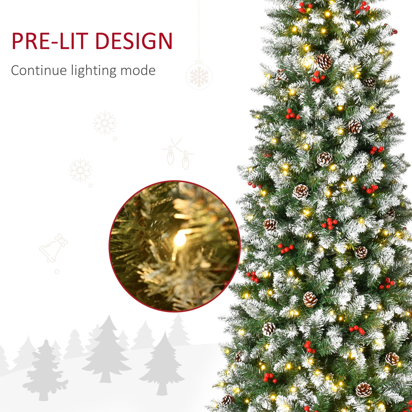 HOMCOM 7.5ft Artificial Christmas Tree, Flocked Christmas Tree with Pine Cones, 1119 Branch Tips and Metal Base, Green