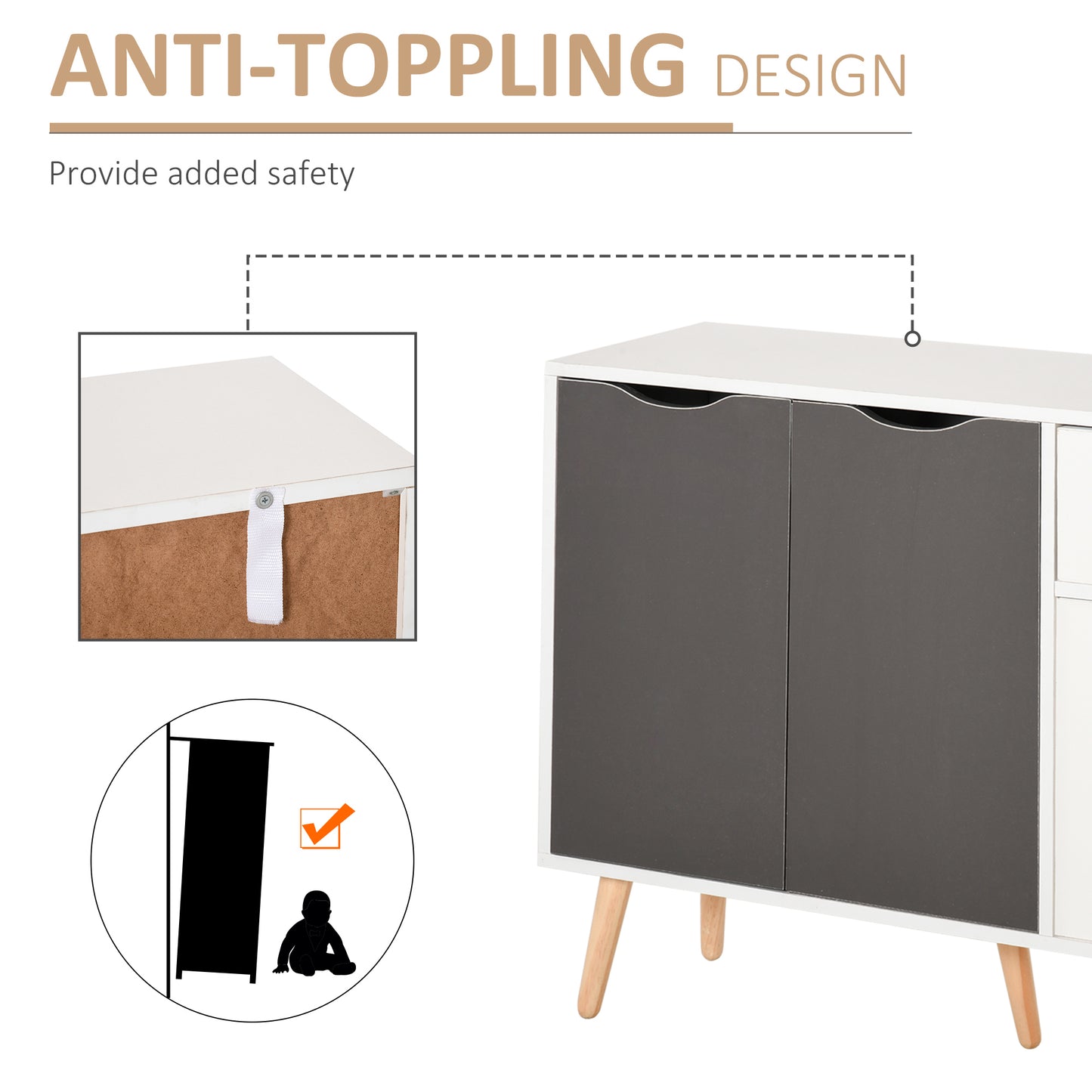 HOMCOM 35" Sideboard Storage Cabinet with Drawer, White and Grey