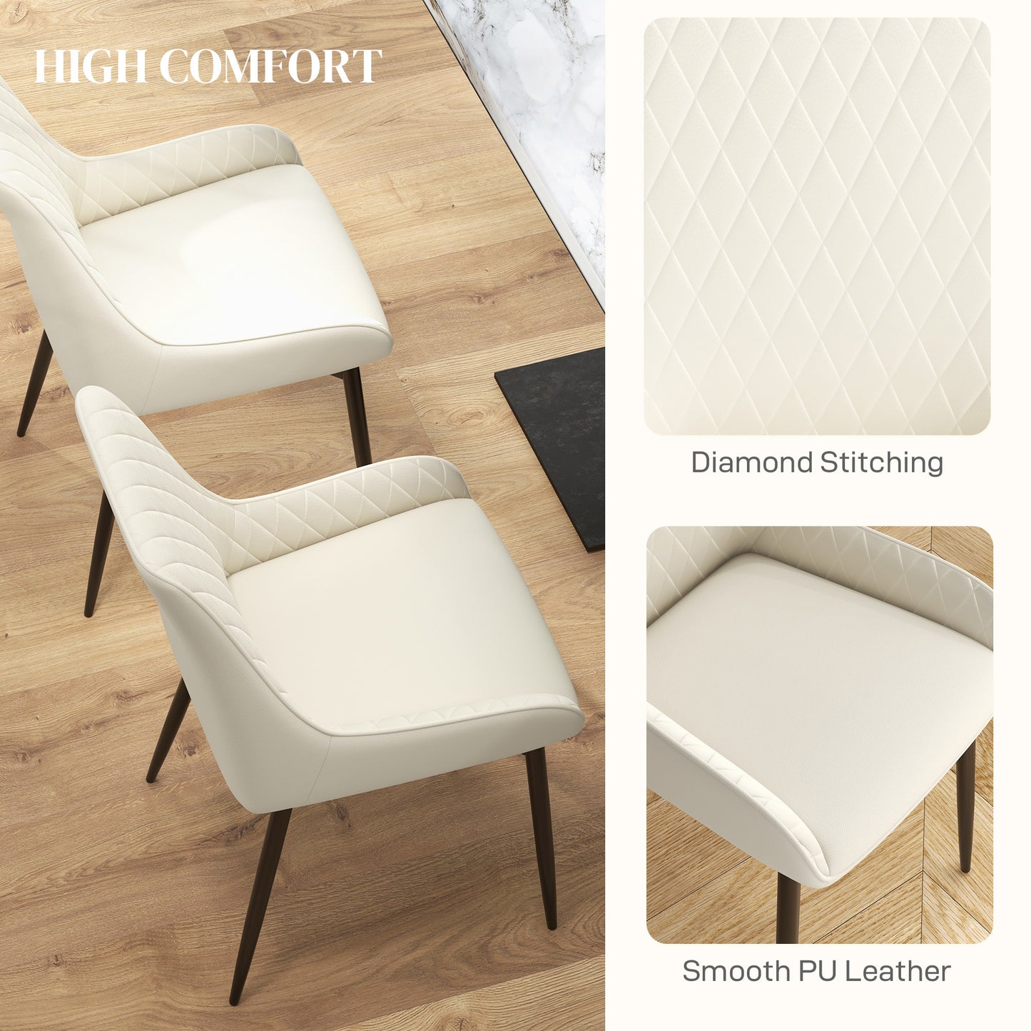 HOMCOM Upholstered Kitchen Chairs, Modern Dining Chairs Set of 2 with Diamond Tufting and Steel Legs for Dining Room, Black