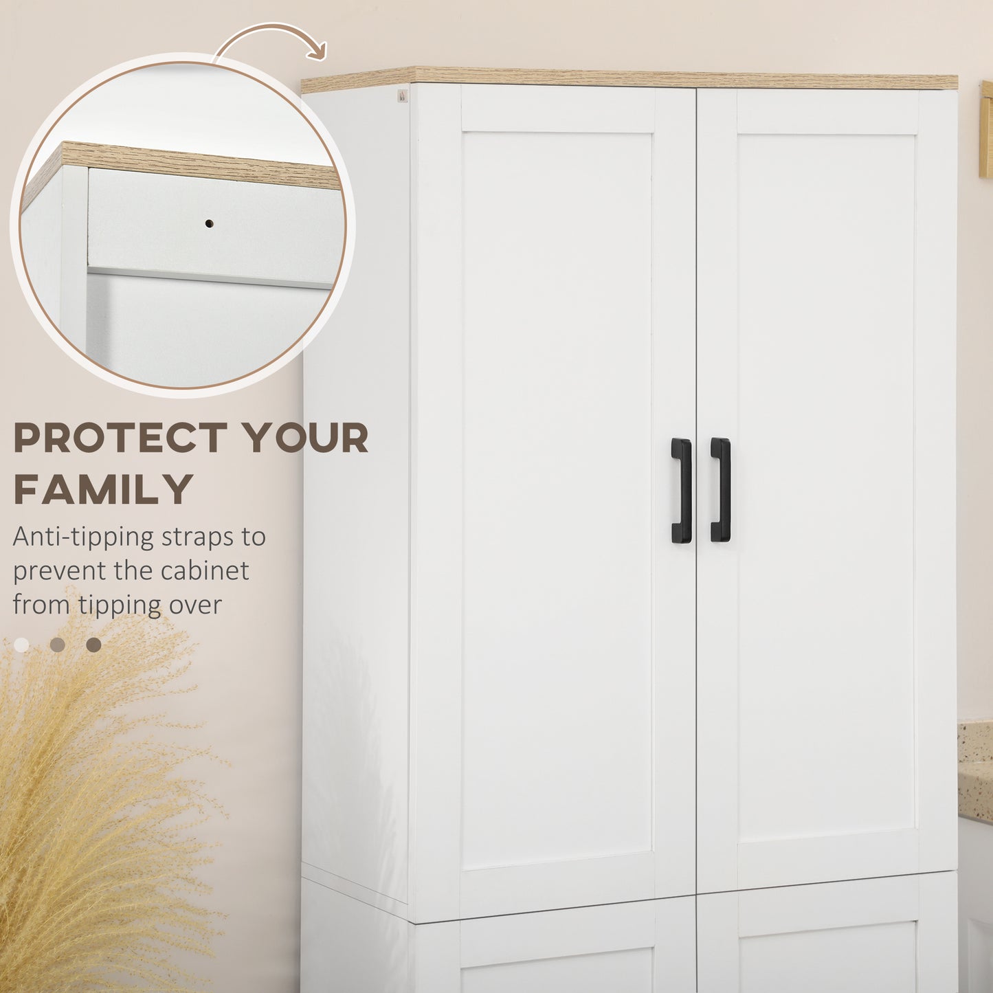 HOMCOM 67" 4-Door Kitchen Pantry Cabinet, Freestanding Storage Cabinet Cupboard with Adjustable Shelves, White