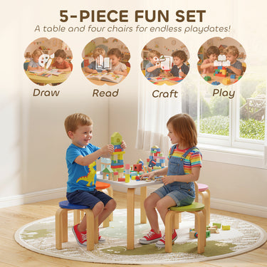 Qaba Kids Table and Chair Set, 5-Piece Children Furniture Set, Kids Table and 4 Chair Set for Daycare, Classroom, Playroom
