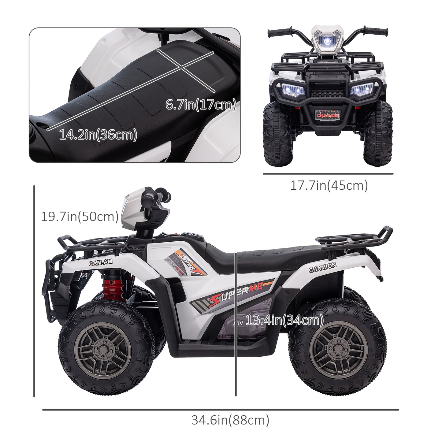 Aosom 12V Kids ATV Quad, 4 Wheeler Battery Powered Electric Vehicle with Music MP3, Headlights, High Low Speed, Treaded Tires, for Boys and Girls Ages 37-60 Months, Pink