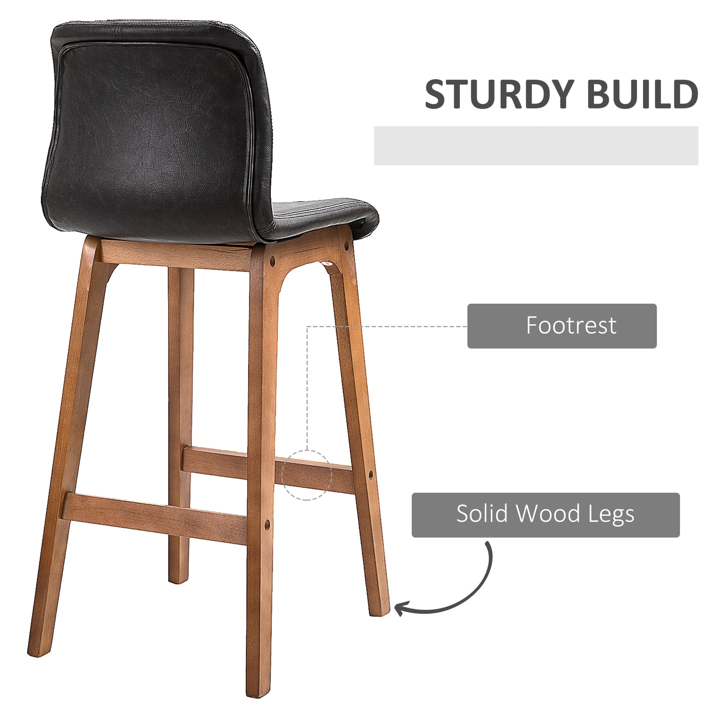 HOMCOM Modern Bar Stools Set of 2, Counter Height Bar Chair with PU Leather Wooden Frame Padding Seats for Dining Room Home Bar, Dark Brown