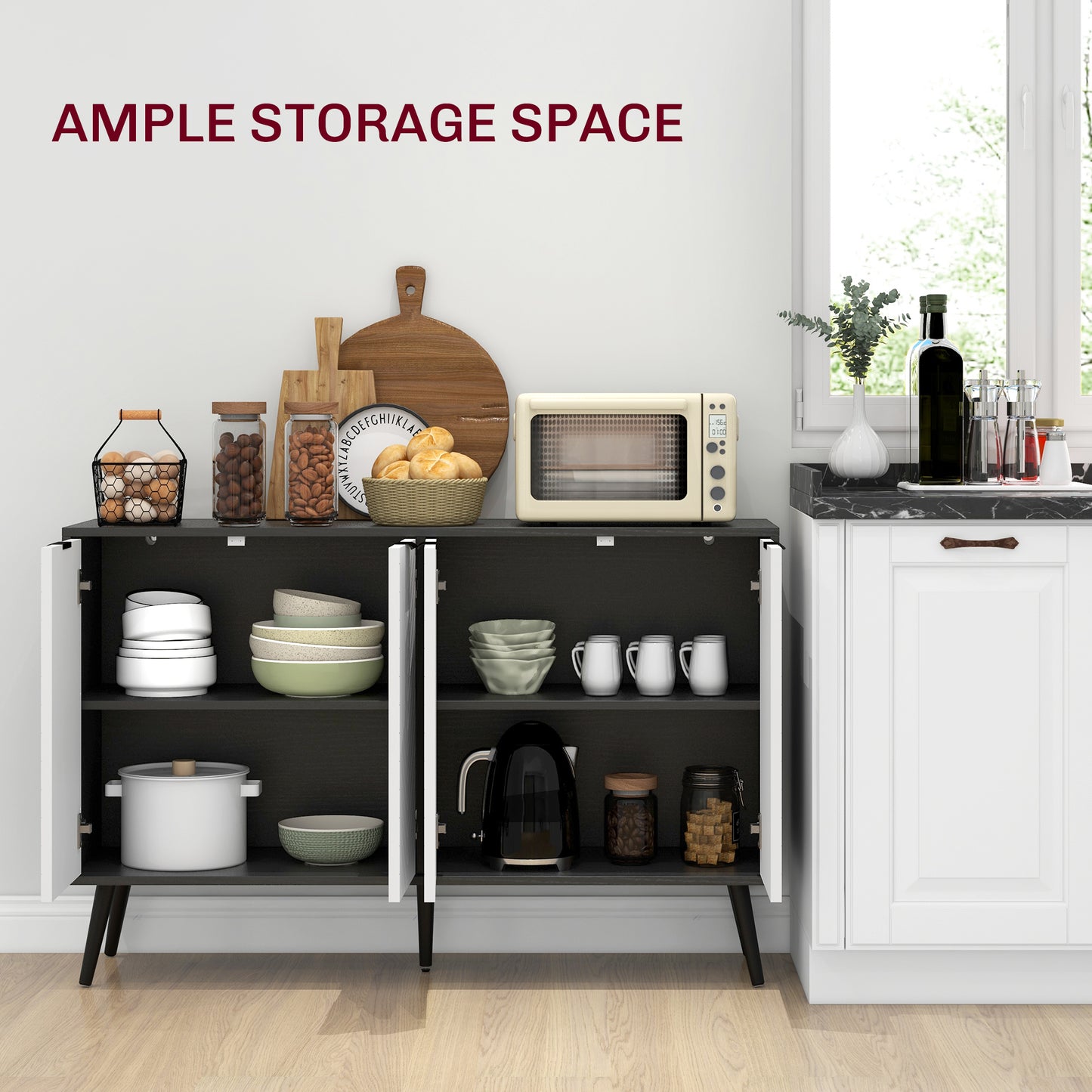 HOMCOM Modern Sideboard and Buffet, Dining Room Cabinet with Adjustable Shelves for Kitchen, Living Room, Natural