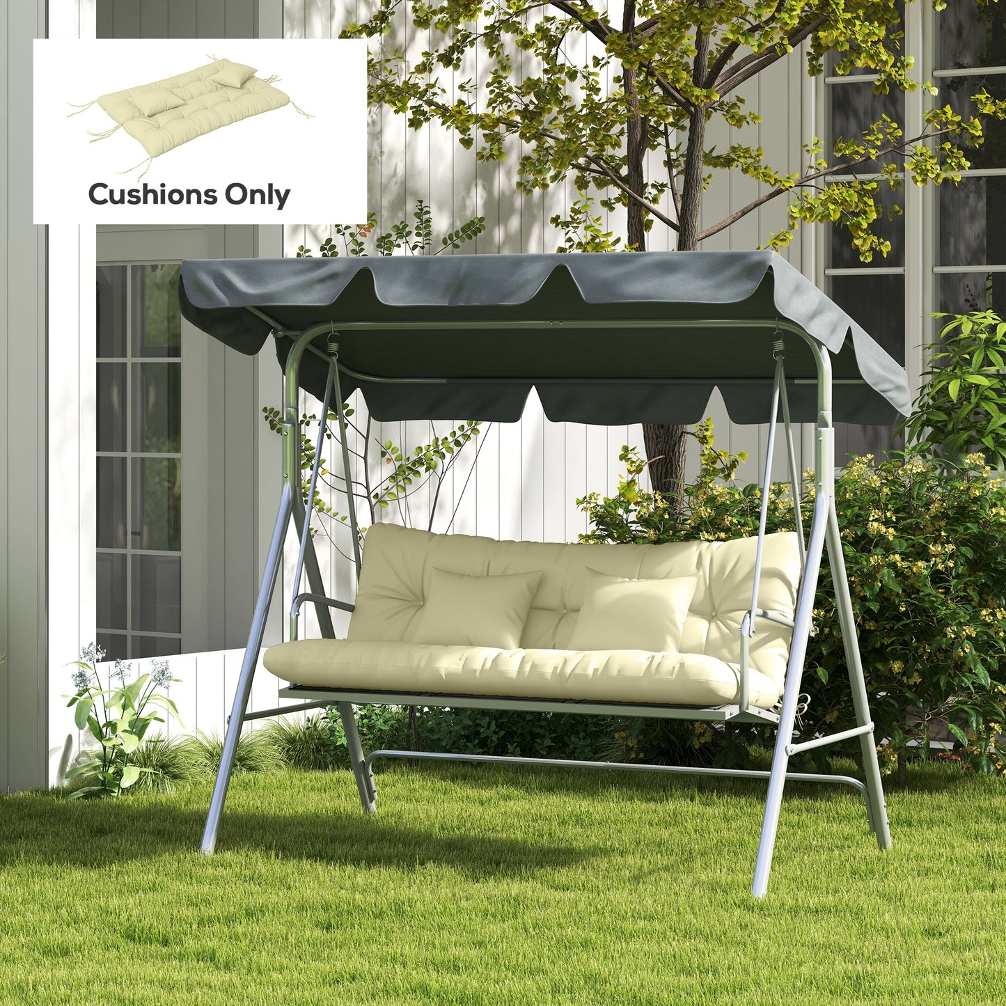 Outsunny 4-Piece Back and Seat Cushion Pillows Replacement and Pillows, Patio Chair Cushions Set with Ties, Tan