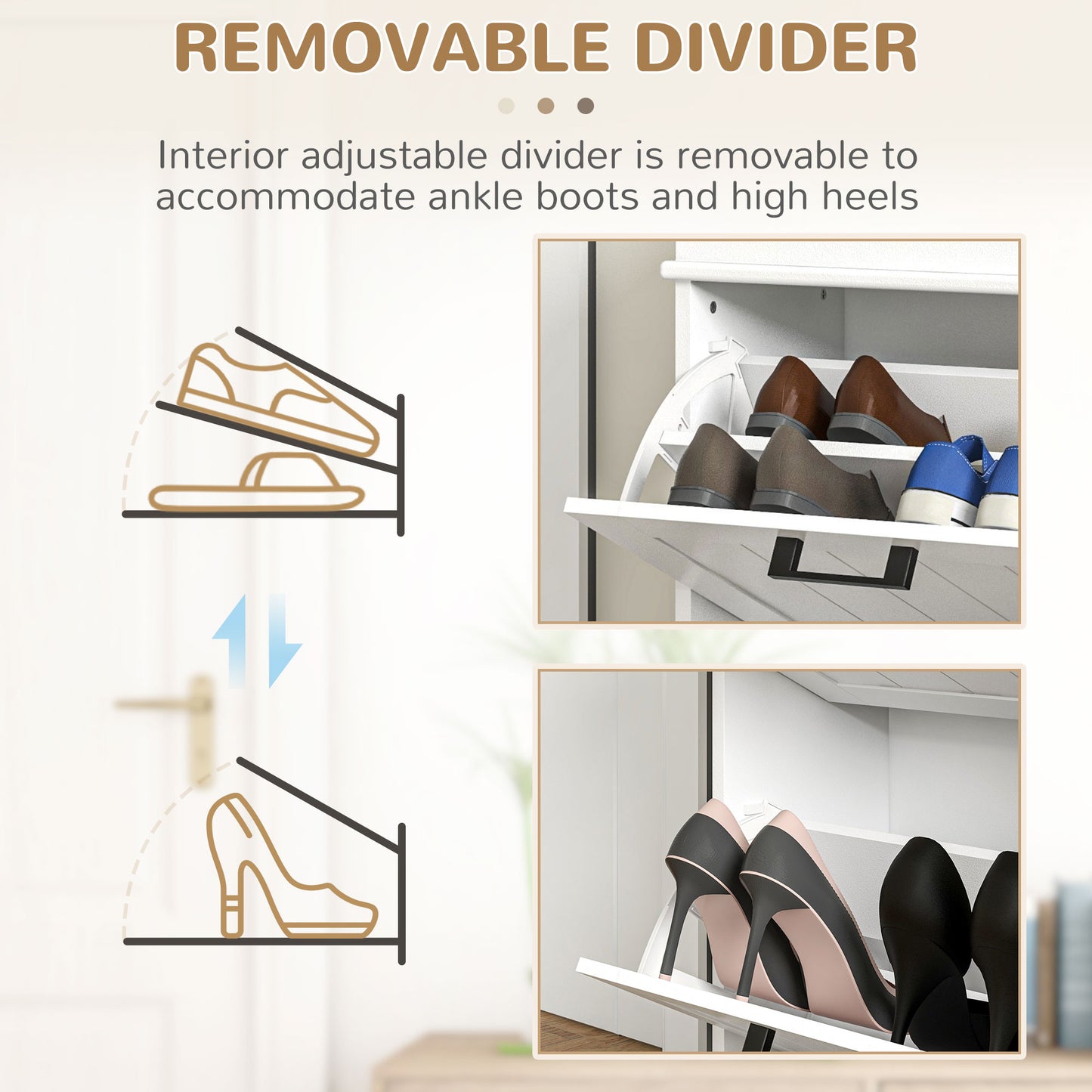 HOMCOM Shoe Storage Cabinet with 2 Flip Drawers and Adjustable Shelves, Narrow Shoe Cabinet for 10 Pairs of Shoes, Black