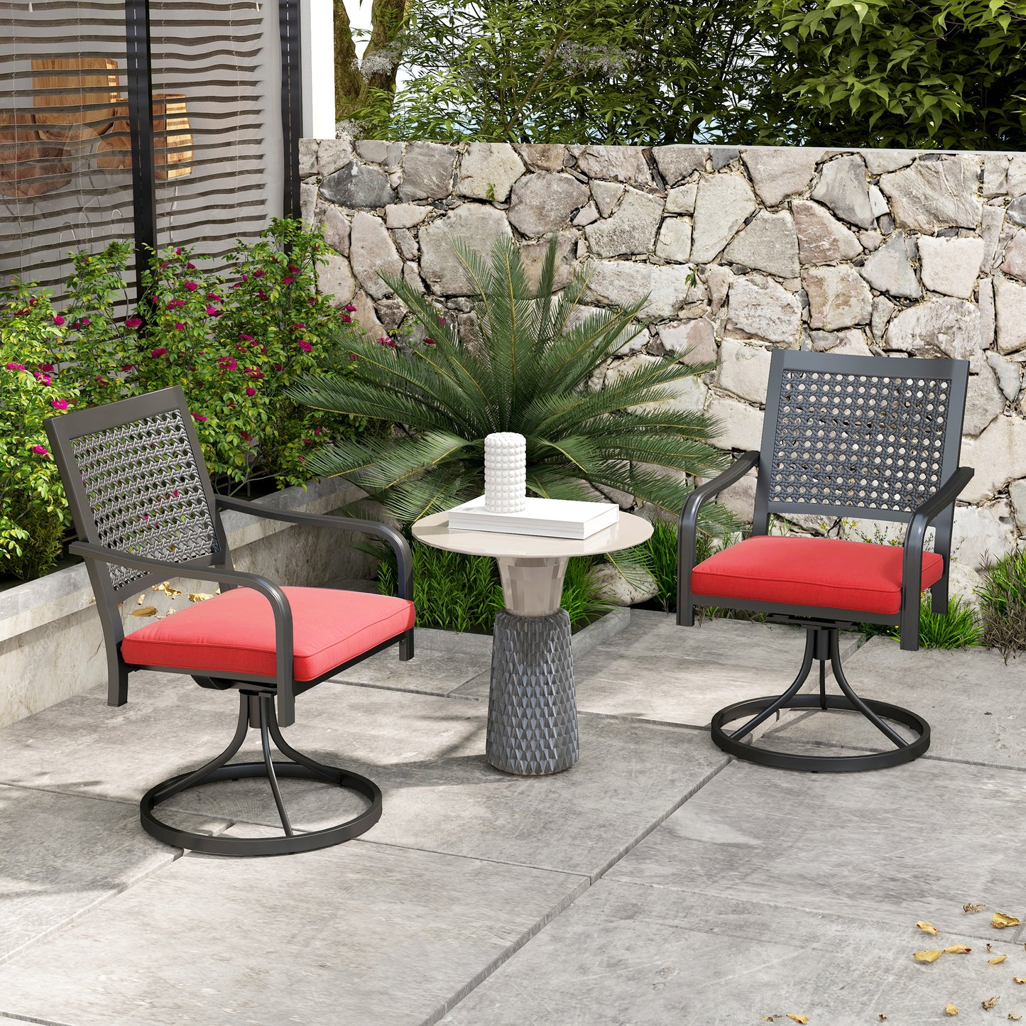 Outsunny 2 Pieces Patio Swivel Chairs with Cushion, Outdoor Swivel Rocker with Curved Armrests, Backrest for Garden, Balcony, Porch, Navy Blue