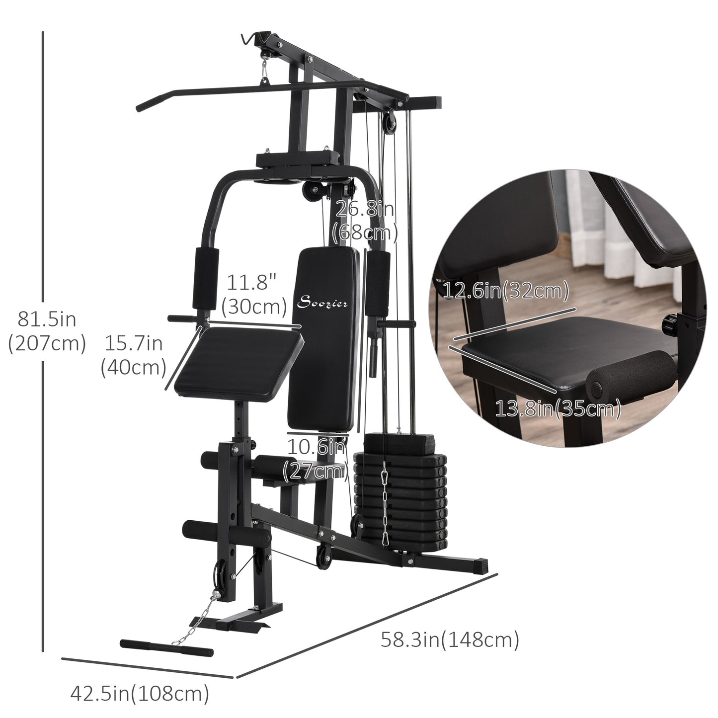 Soozier Multi-Exercise Home Gym Station with 99lbs Weight Stack, for Full Body Workout