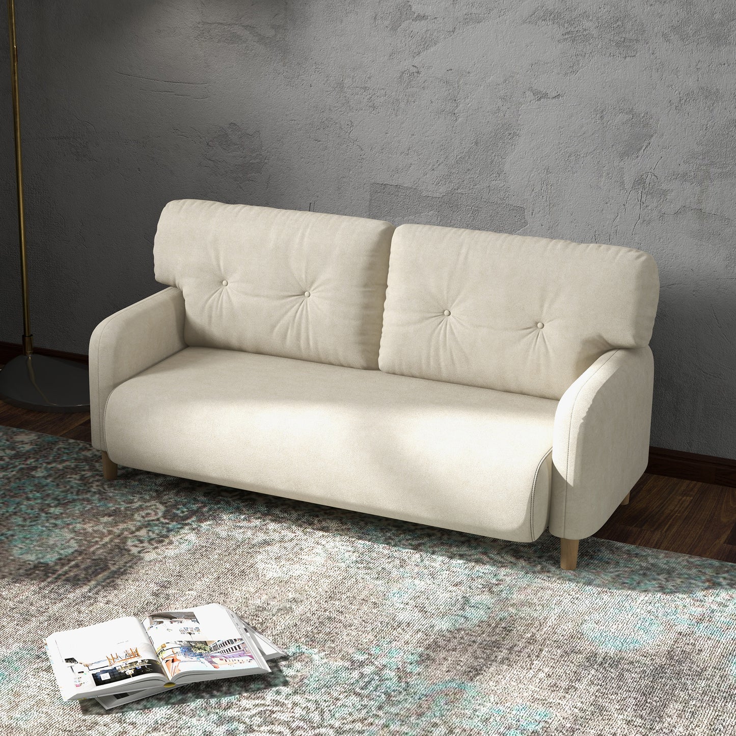 HOMCOM 58" 2 Seat Sofa, Modern Love Seats Furniture, Upholstered 2 Seater Couch, Solid Wood Frame, Beige