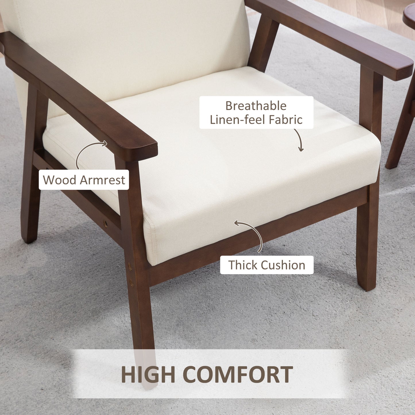 HOMCOM Modern Accent Chairs with Cushioned Seat, Upholstered Linen-Feel Armchair for Bedroom, Living Room, Dark Gray