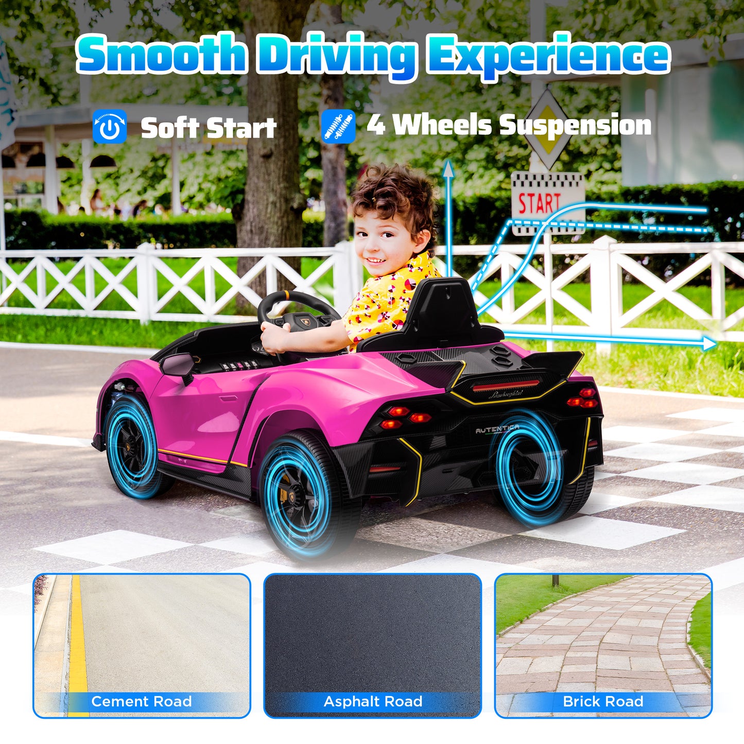 Qaba 12V Lamborghini Autentica Licensed Kids Car with Remote Control, 4 Wheels Spring Suspension, Soft Start, Red