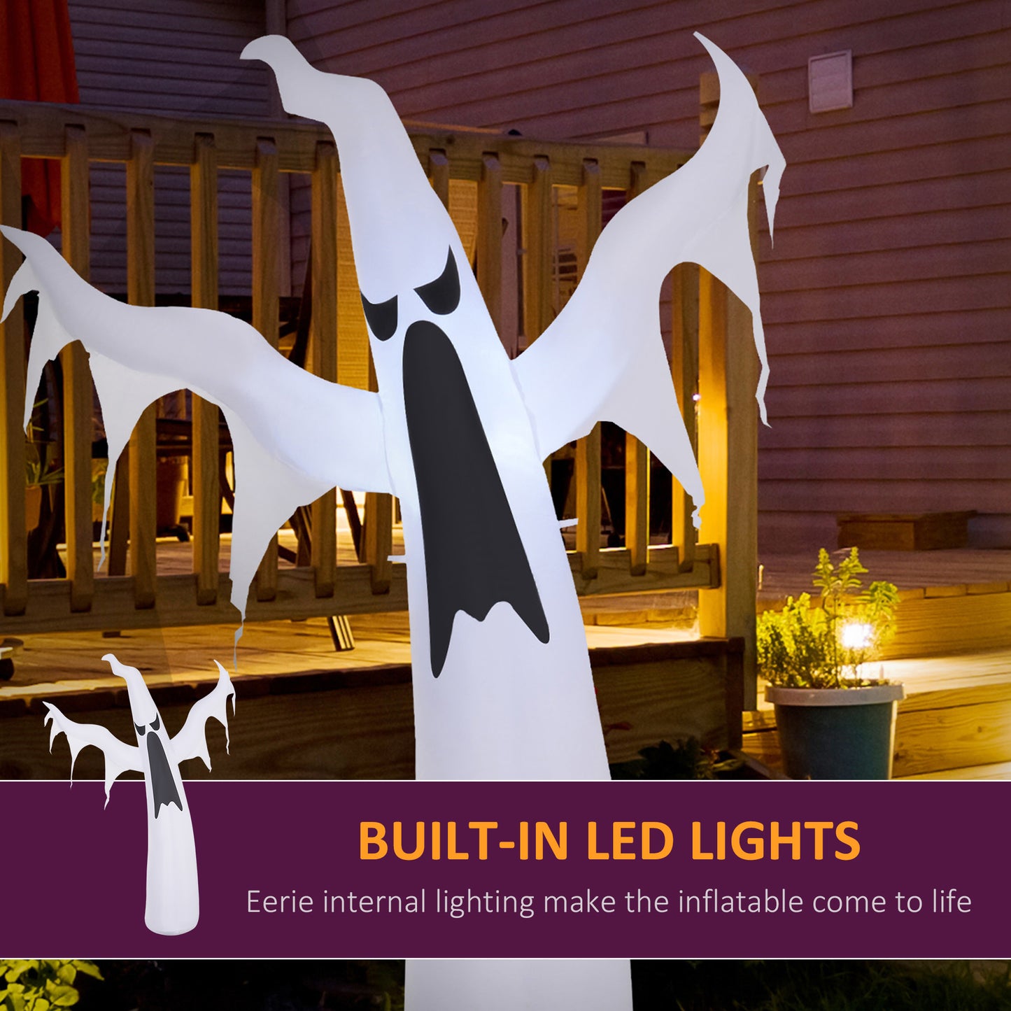 HOMCOM 6FT Tall Halloween Inflatable White Ghost, Outdoor Blow Up Yard Decoration with LED Lights for Garden, Lawn, Party, Holiday