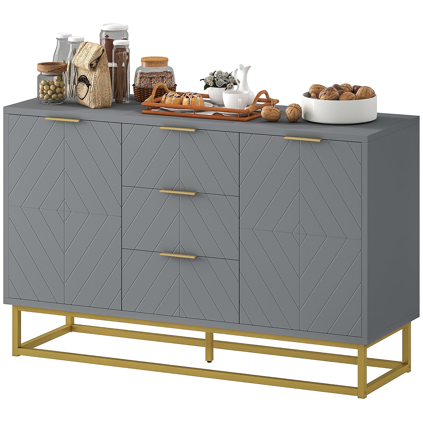 HOMCOM 47" Sideboard Buffet Cabinet with Storage, Contemporary Buffet Cabinet with Adjustable Shelves and Metal Legs, Kitchen Storage Cabinet with Elevated Base, White