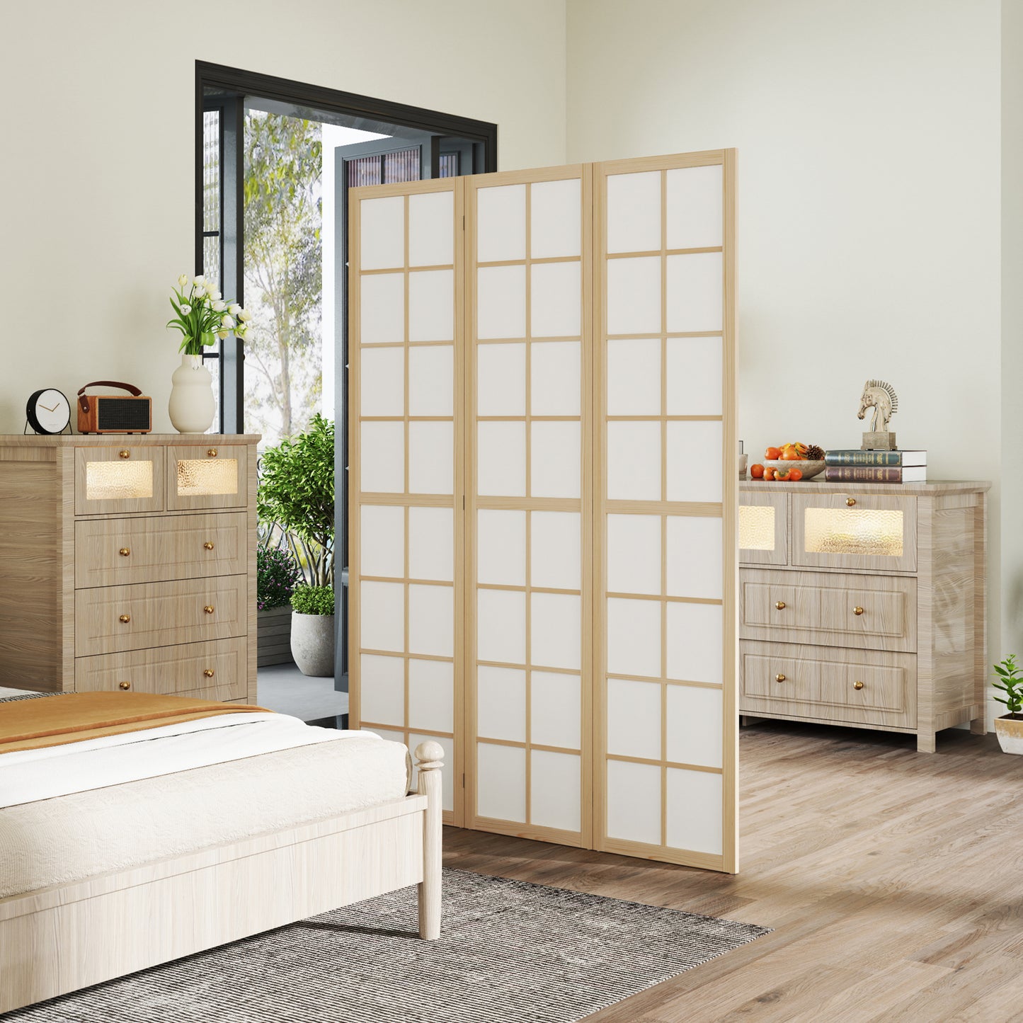 HOMCOM 4 Panel Room Divider, 5.6 ft Folding Wall Divider Room Partition for Home Office, Bedroom, Living Room