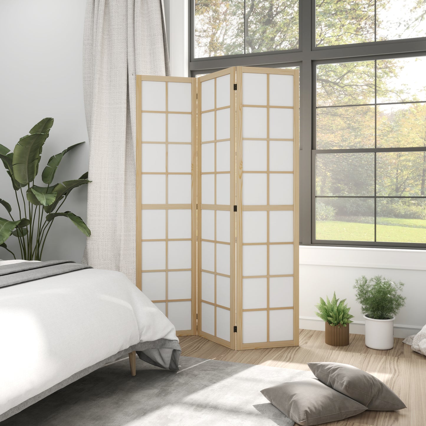 HOMCOM 4 Panel Room Divider, 5.6 ft Folding Wall Divider Room Partition for Home Office, Bedroom, Living Room