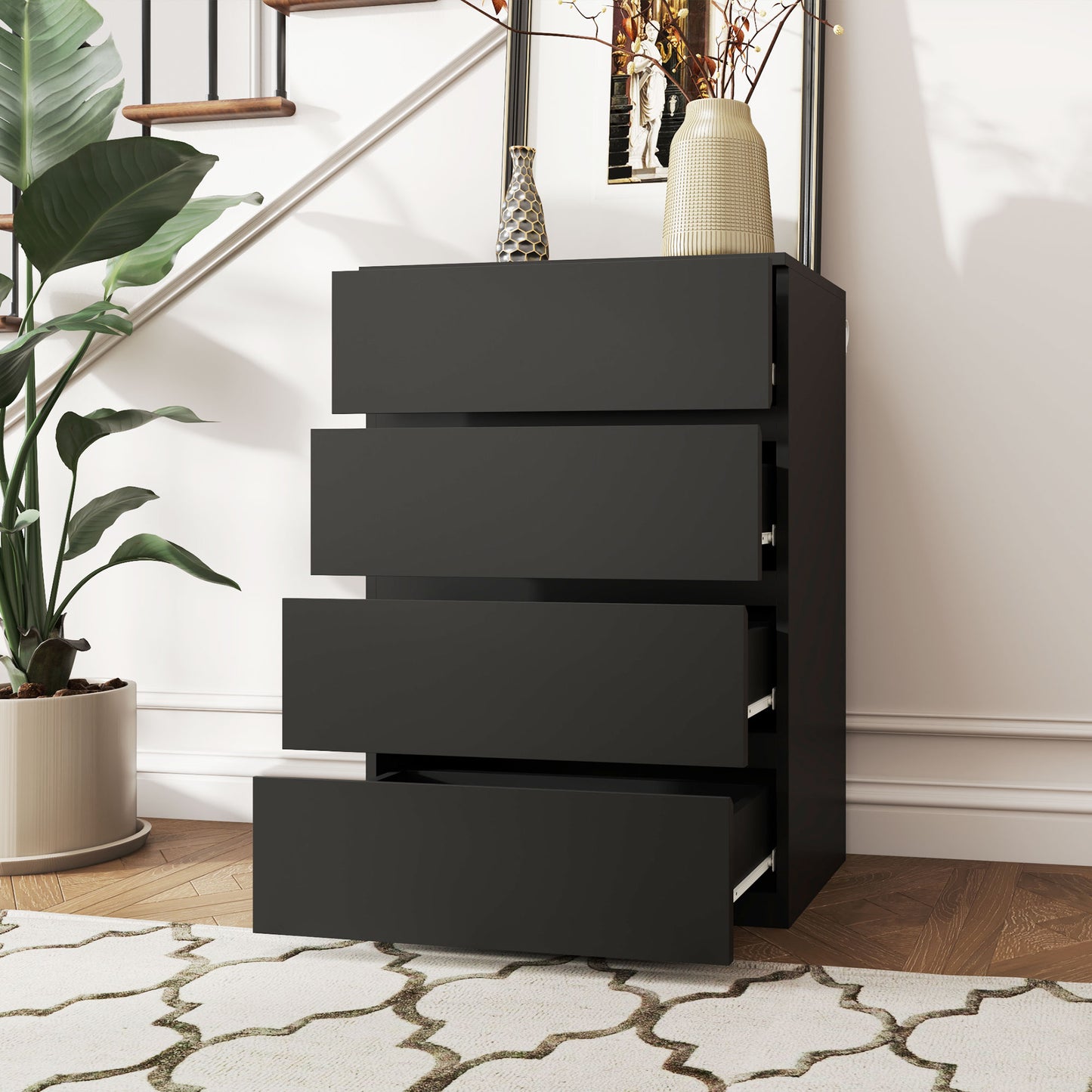 HOMCOM 4 Drawer Chest Storage Cupboard Freestanding Drawer Unit, Black