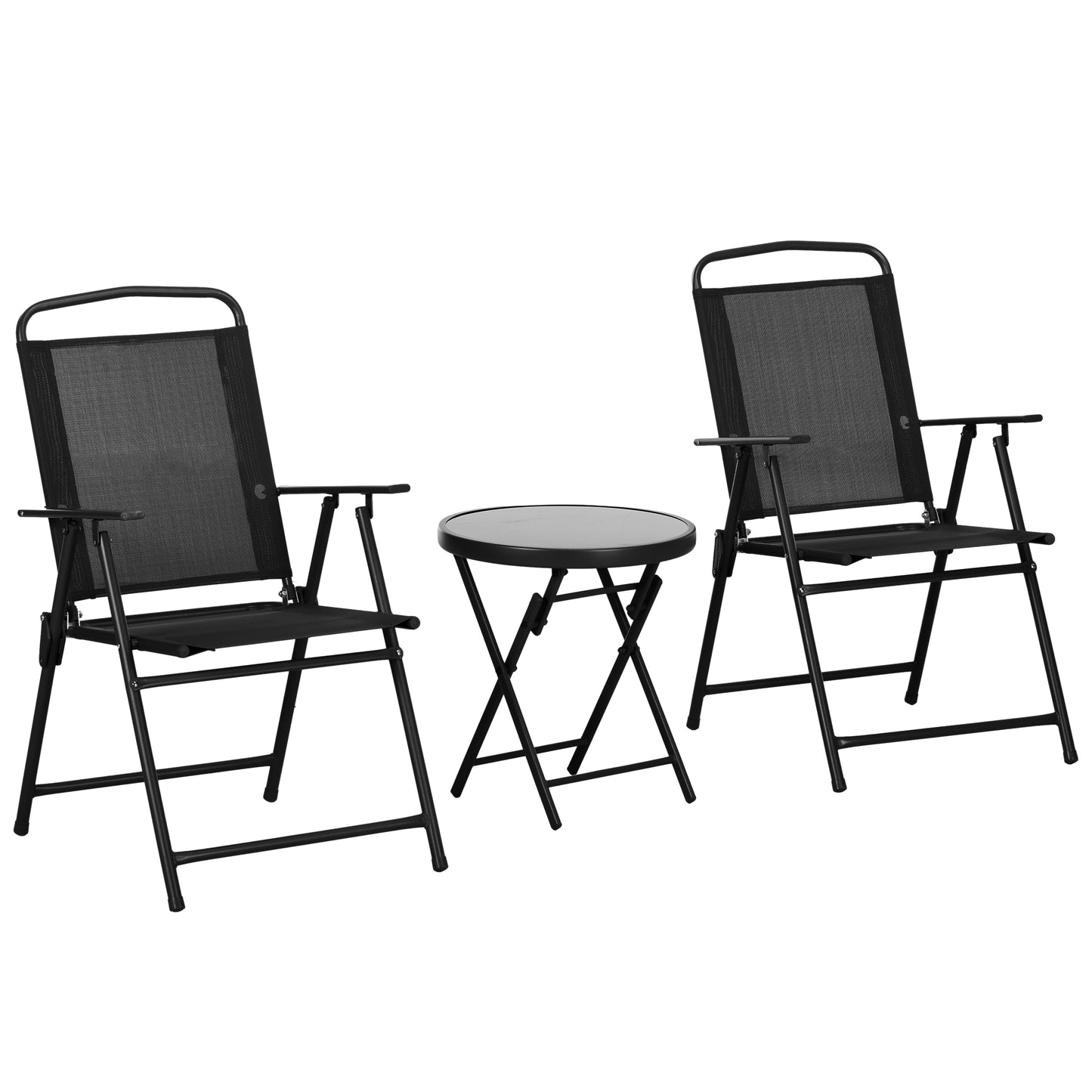 Outsunny 3 Pieces Bistro Set, Foldable Patio Furniture Set with Mesh Chairs, Glass Table for Garden, Balcony, Charcoal Grey