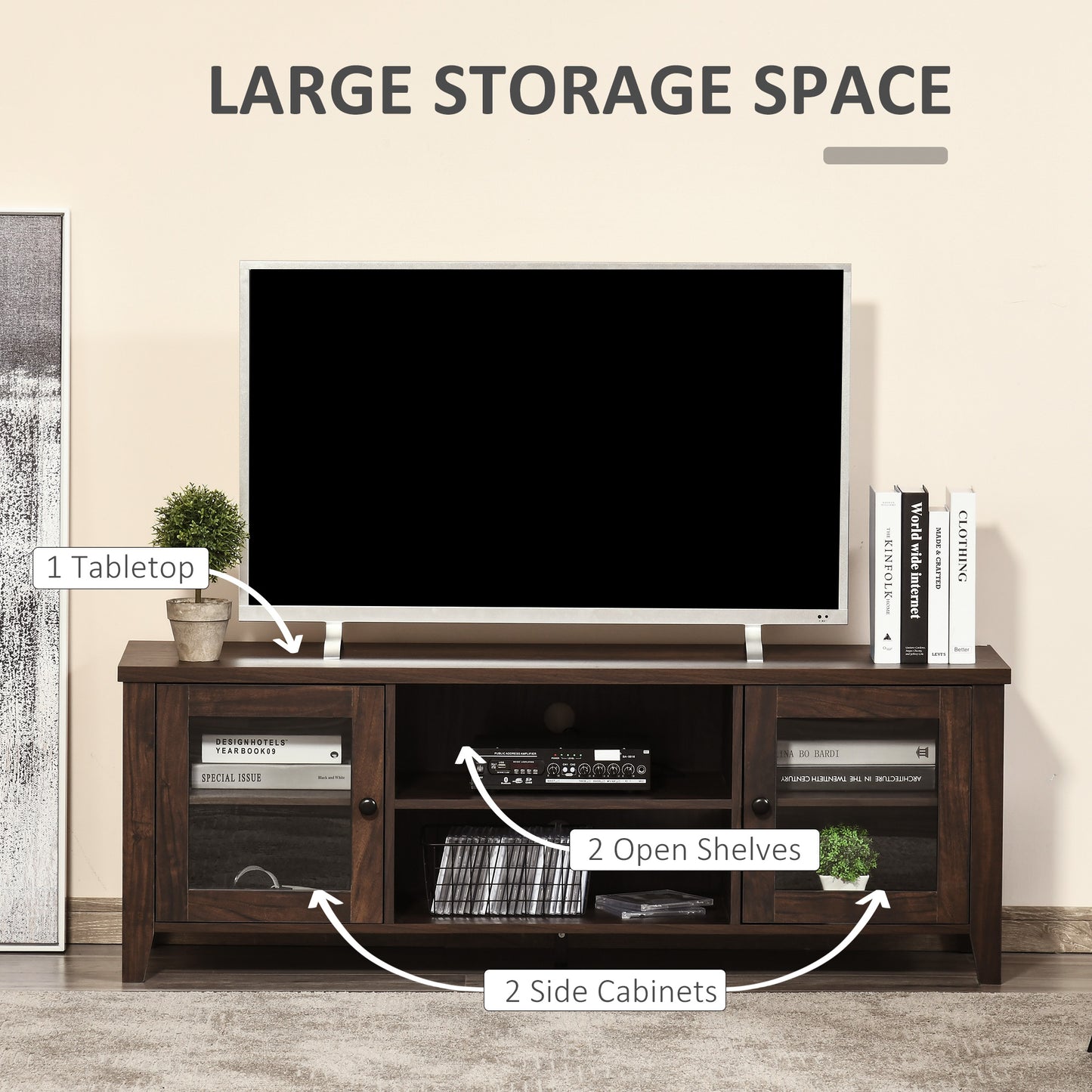 HOMCOM Fireplace TV Stand for TVs up to 60 inches, Wood TV Cabinet w/ Storage Doors or Living Room, Office, Coffee