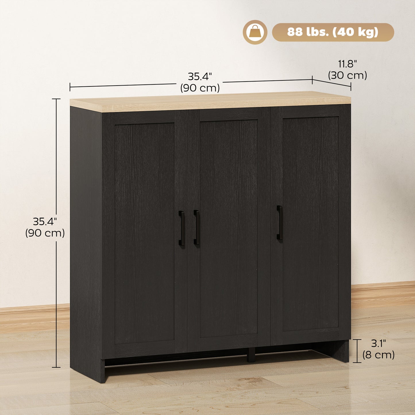 HOMCOM Modern Sideboard Buffet Cabinet, Modern Kitchen Storage Cabinet with 3 Doors Adjustable Shelves, for Dining Room, White