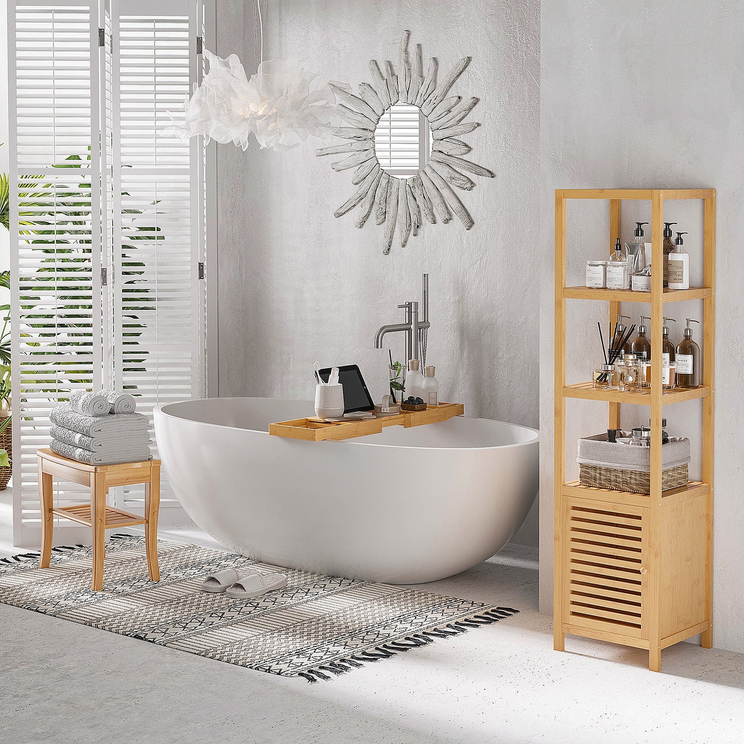 HOMCOM 20" Bamboo Shower Bench Bathroom Stool Spa Bath Seat Organizer Storage Shelf