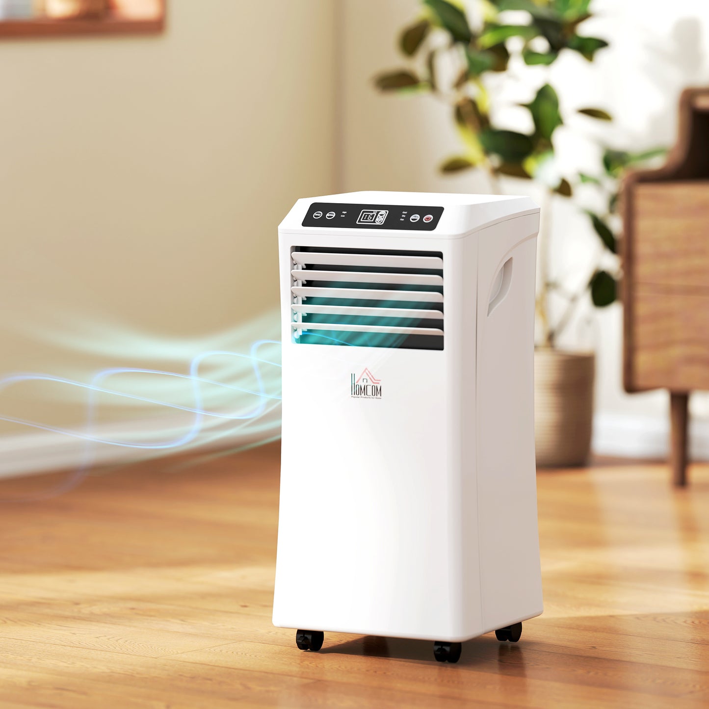 HOMCOM 10,000BTU Mobile Portable Air Conditioner with Cooling, Dehumidifier, 2 Speed Fans, 24-Hour Timer for Bedroom, White