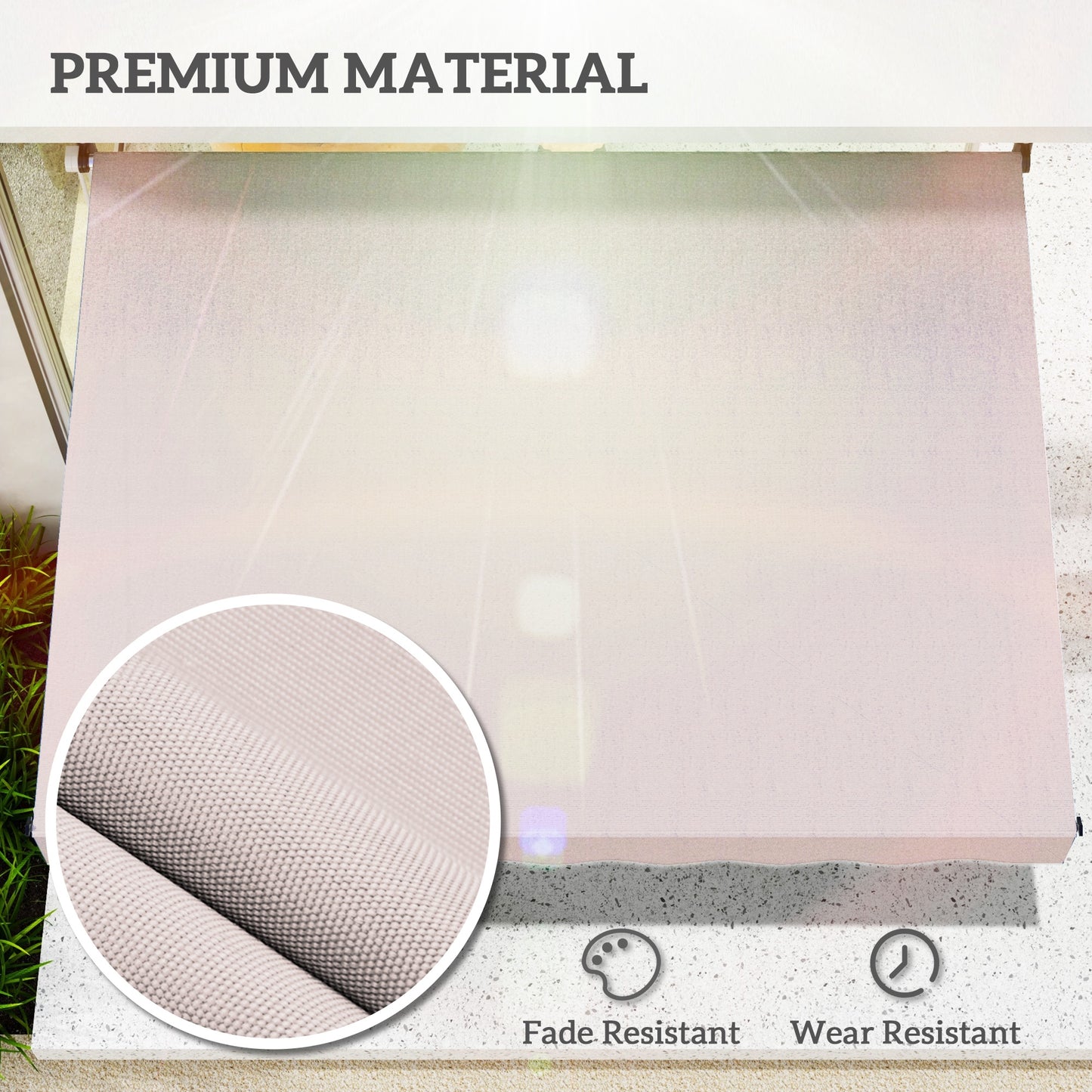 Outsunny 6.6'x5' Manual Retractable Patio Awning Window Door Sun Shade Deck Canopy Shelter Water Resistant UV Protector Beige