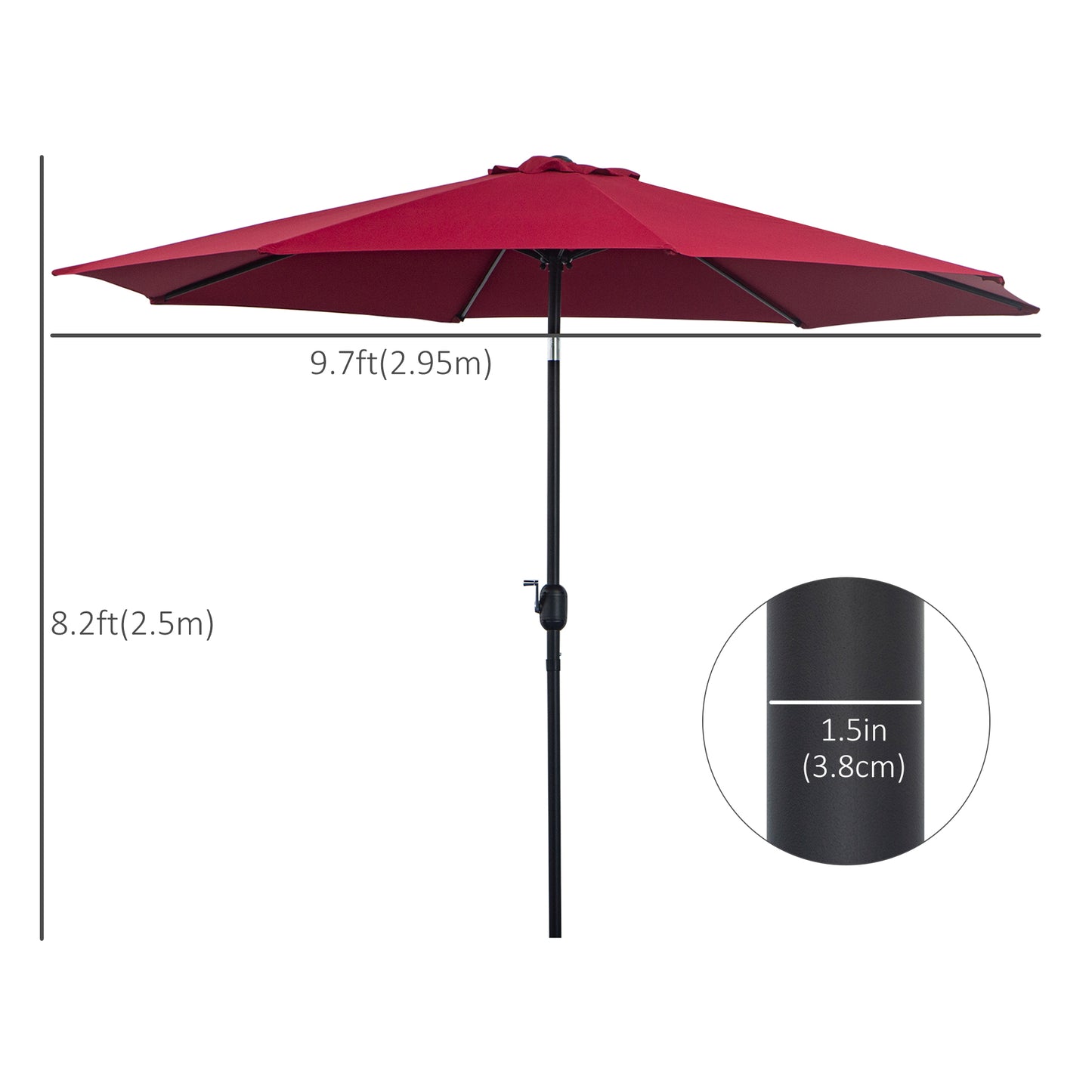 Outsunny 10' x 8' Round Market Umbrella, Patio Umbrella with Crank Handle and Tilt, Outdoor Parasol for Garden, Bench, Lawn, Wine Red