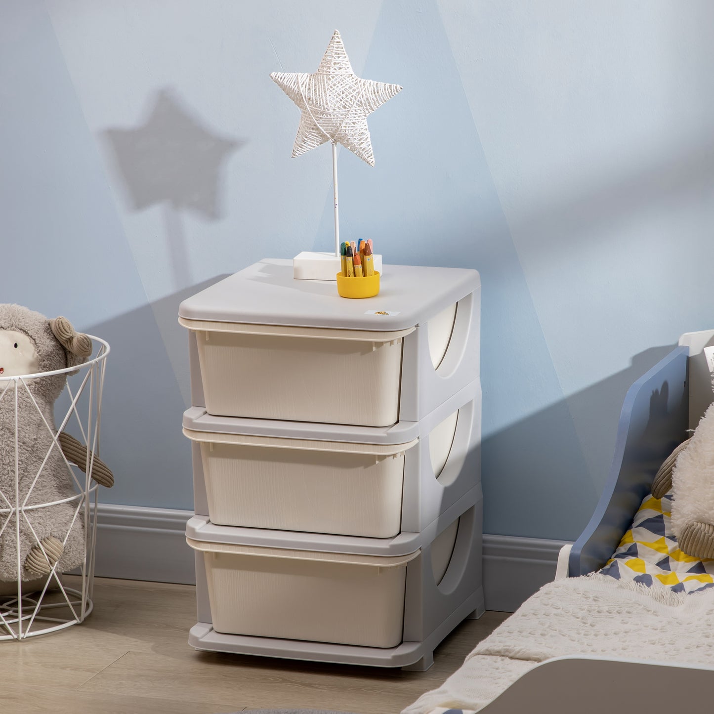 Qaba 3 Tier Kids Toy Organizer and Storage Bins with 3 Plastic Drawers, Blue