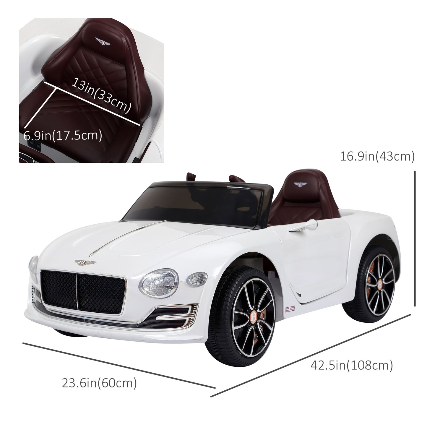 Aosom 12V Ride On Car Licensed Bentley Battery Powered Electric Vehicles w/ Parent Remote Control, 2 Speed - Black