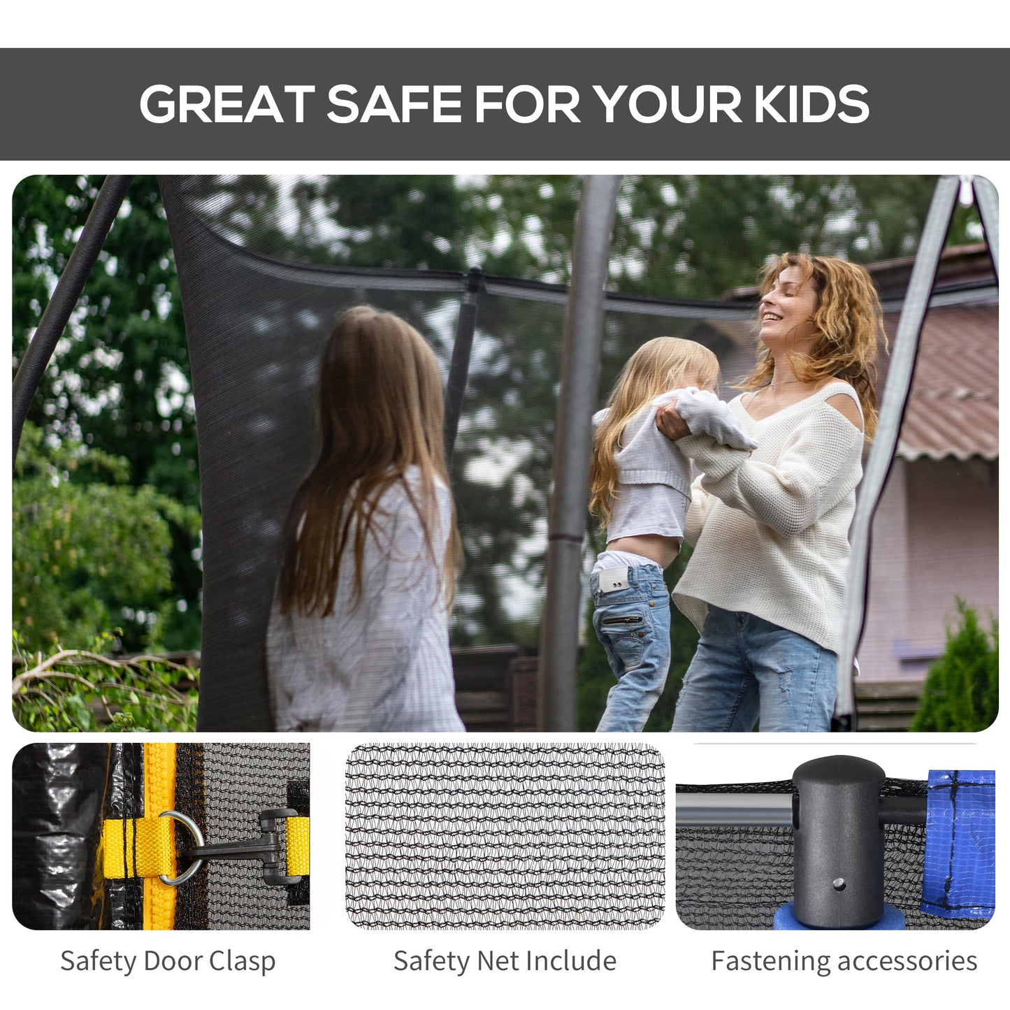 Soozier 8FT Round Trampoline Enclosure Net Outdoor Bounce Safety Net Replacement for 6 Poles Black