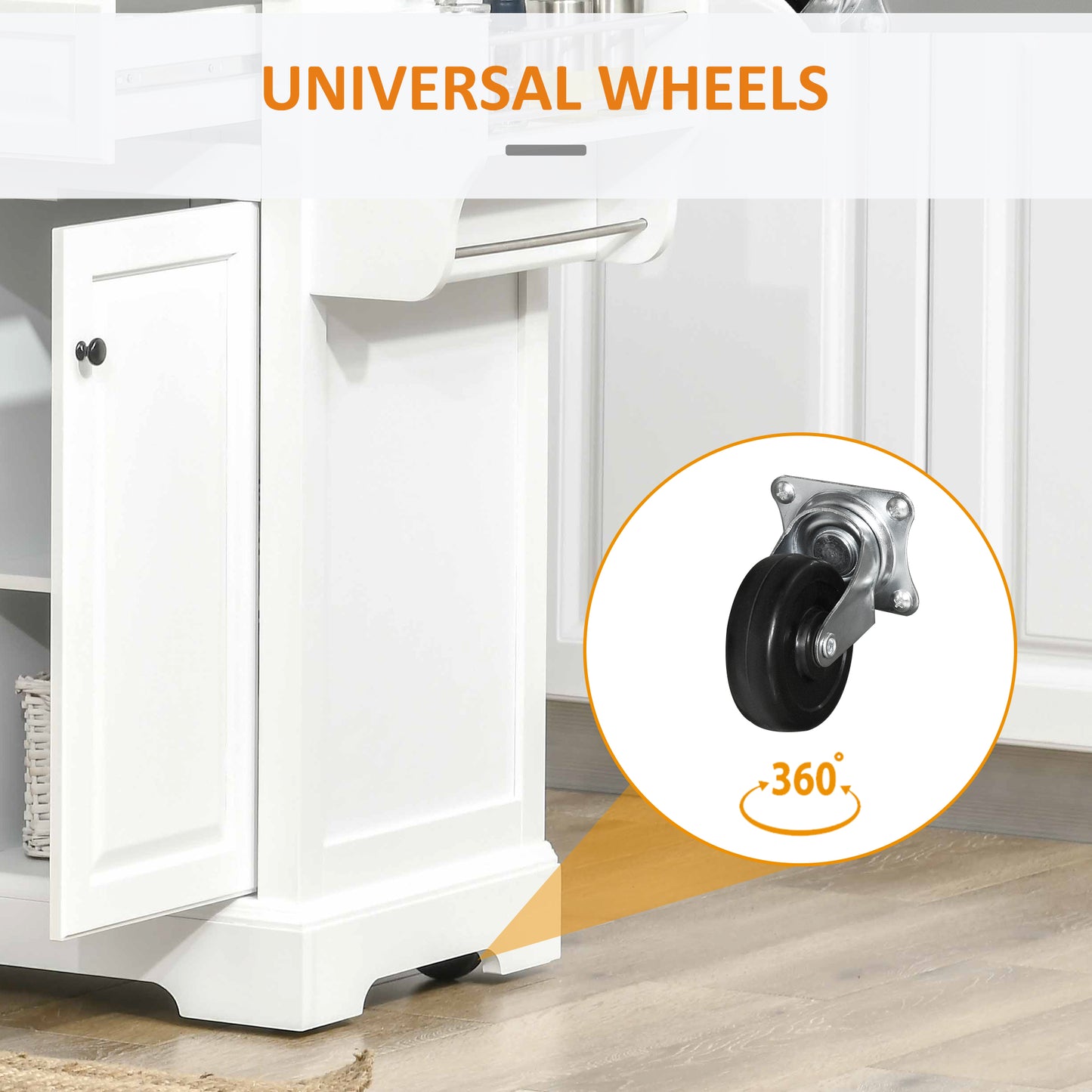 HOMCOM Kitchen Island on Wheels with Stainless Steel Top, Spice Rack, Drawers, Rolling Bar Cart with Storage, White
