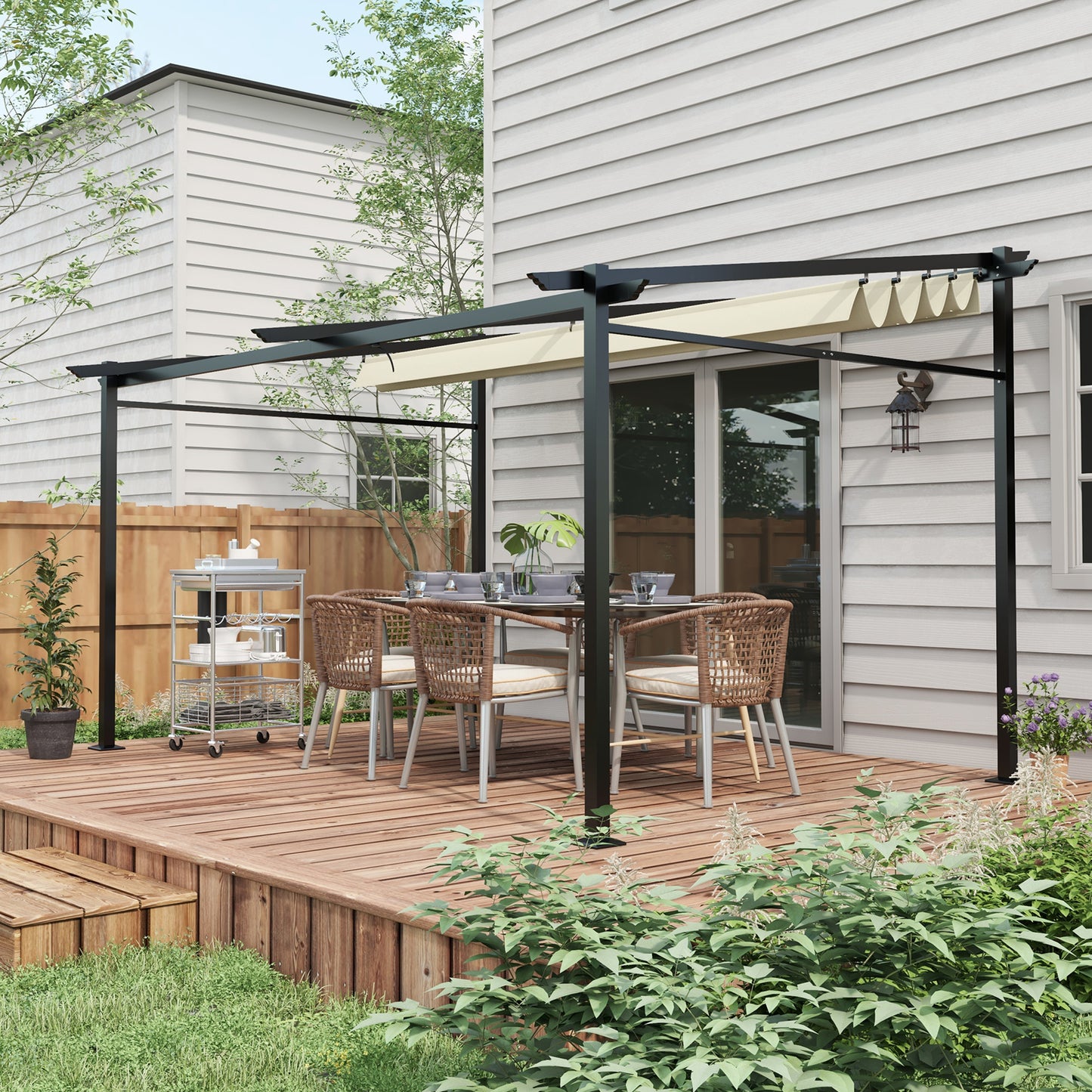Outsunny Metal Pergola with Sliding Roof Canopy, Retractable Pergola Canopy, 10' x 10', Dark Grey