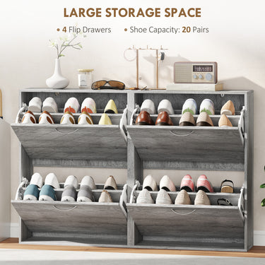 HOMCOM Shoe Storage Cabinet with 4 Flip Drawers, Narrow and Slim, 12 Pair of Shoes Organizer for Hallway, Entryway, Grey