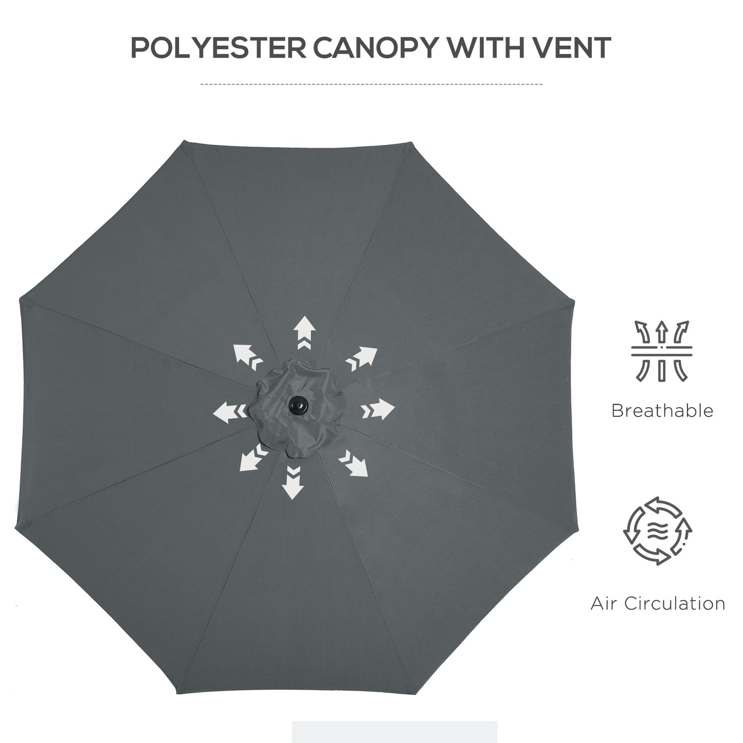 Outsunny 10' x 8' Round Market Umbrella, Patio Umbrella with Crank Handle and Tilt, Outdoor Parasol for Garden, Bench, Lawn, Grey