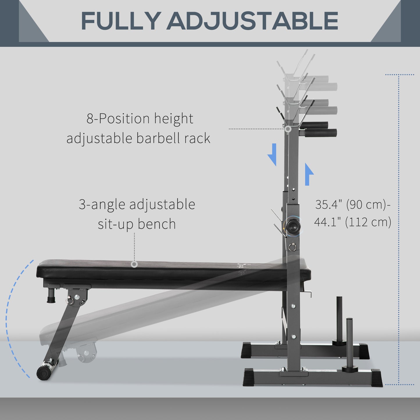 Soozier Adjustable Weight Bench, Foldable Bench Press with Barbell Rack and Dip Station for Home Gym, Strength Training Multiuse Workout Bench, Black and Grey