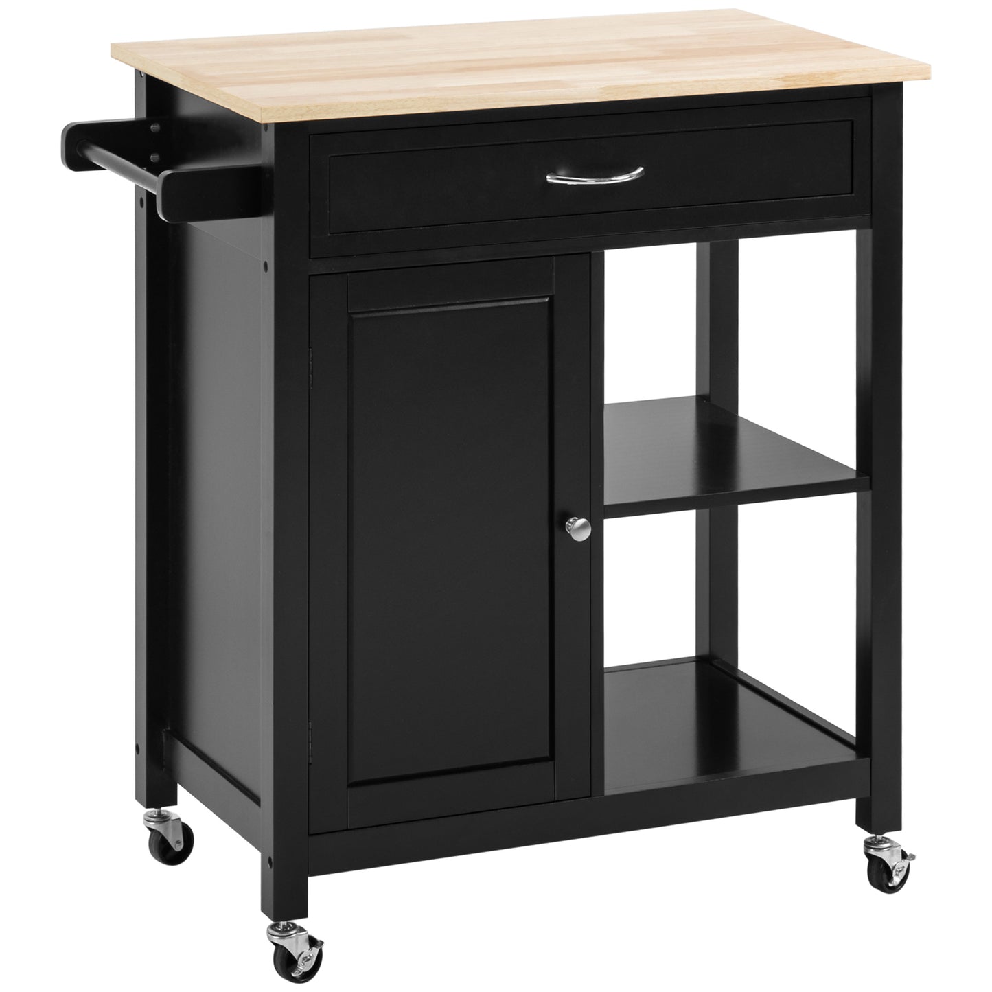 HOMCOM Rolling Kitchen Cart with Wood Top and Drawer, Kitchen Island on Wheels for Dining Room, Grey