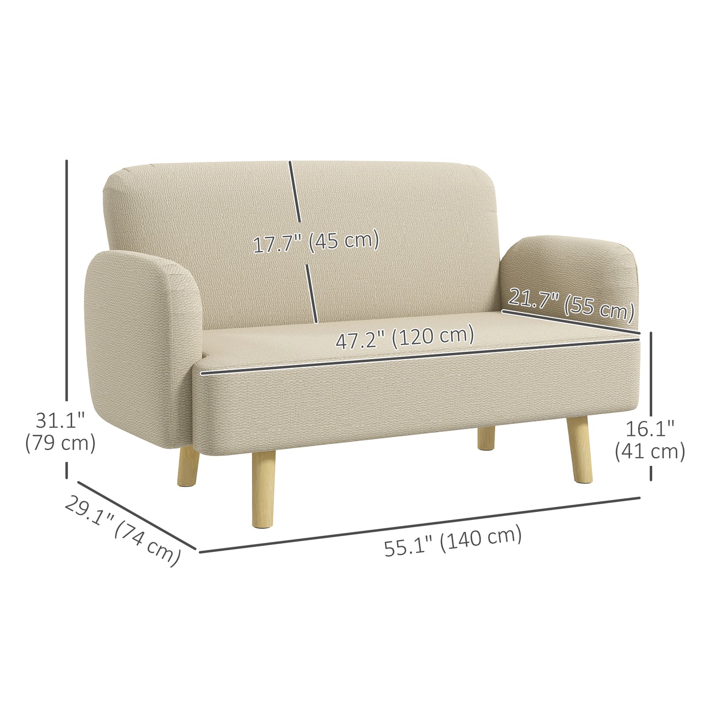 HOMCOM Velvet Feel Fabric 2 Seater Sofa, Small Sofa Loveseat with 8.3" Thick Padding and Wood Legs, Grey