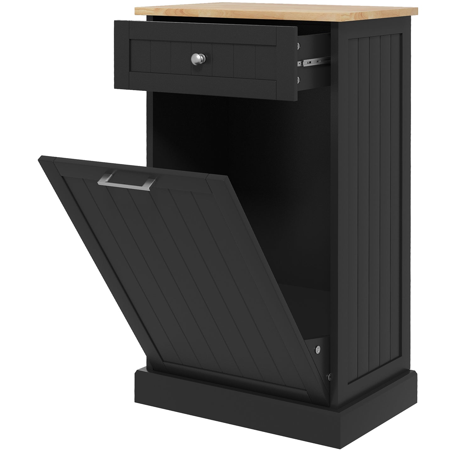 HOMCOM Kitchen Tilt Out Trash Bin Cabinet, Free Standing Recycling Cabinet, Trash Can Holder with Drawer, White