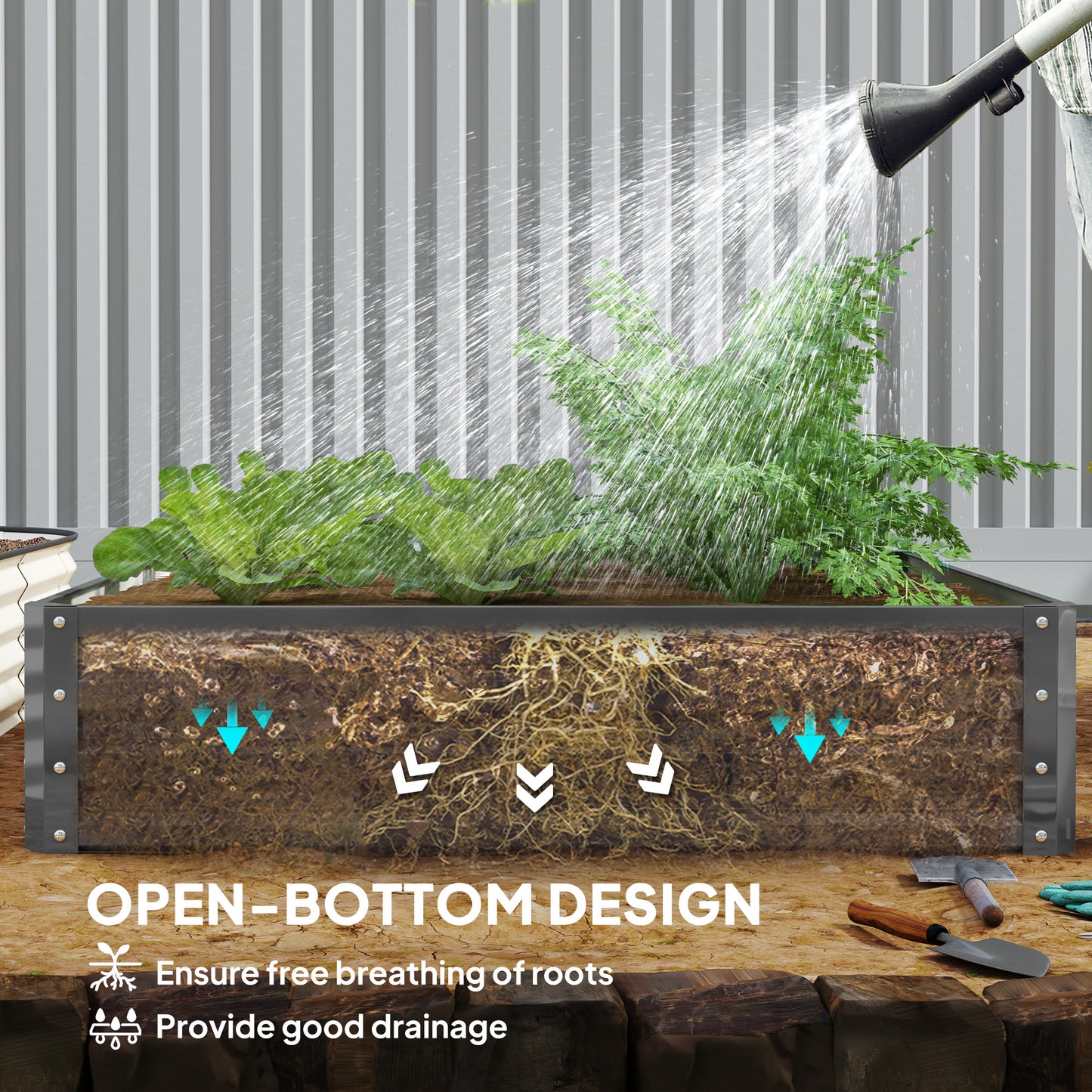 Outsunny 4' x 4' x 1' Raised Garden Bed Galvanized Steel Planter Box for Vegetables, Flowers, Herbs, Green