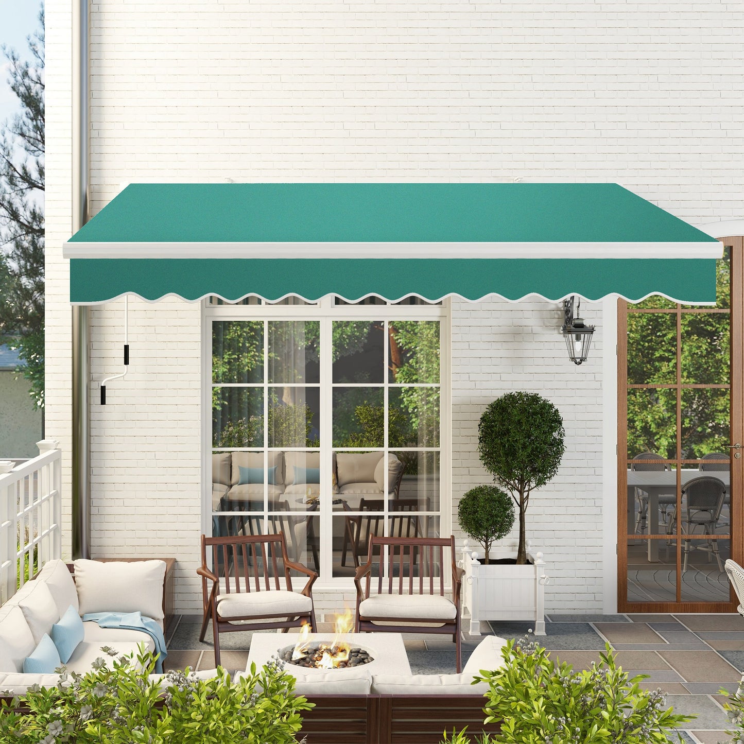 Outsunny 13' x 8' Manual Retractable Patio Awning Sun Shade Outdoor Deck Window Door Canopy Shelter Aluminum Frame Dark Green