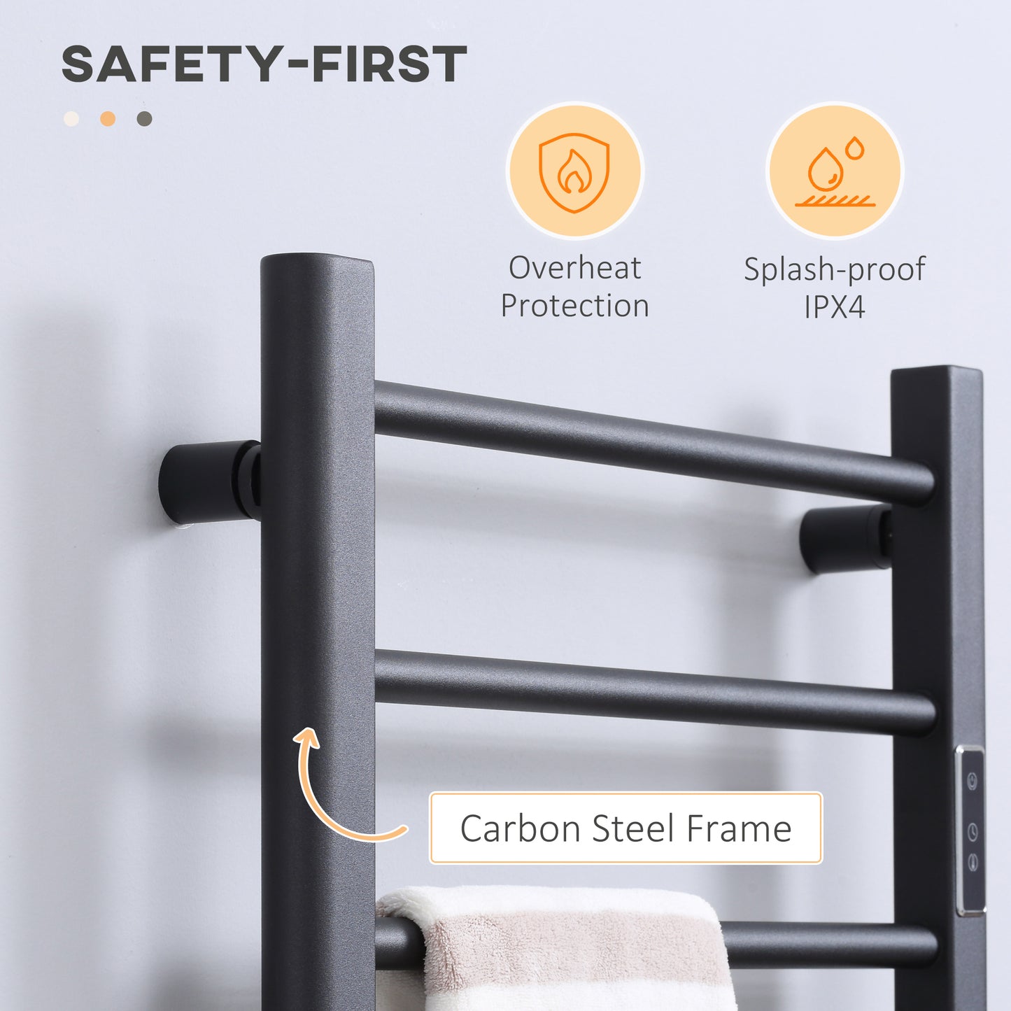 HOMCOM 8-Bar Heated Towel Warmer Rack with Built-in Timer and LED Indicators, Wall Mounted & Free Standing Carbon Steel Electric Towel Bar with Adjustable Temperature, White