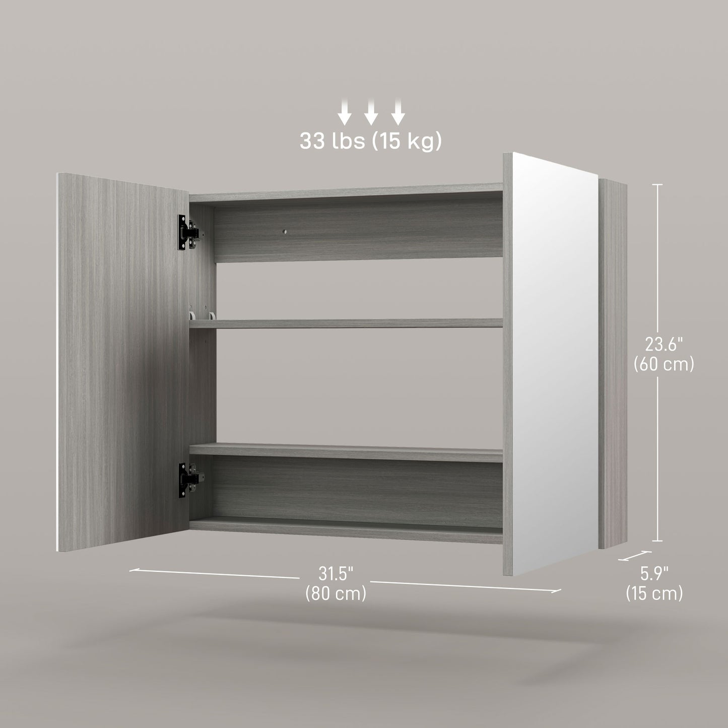 HOMCOM Bathroom Mirror Cabinet, Wall-Mounted Storage Organizer with Double Doors, Adjustable Shelf, Light Lilac