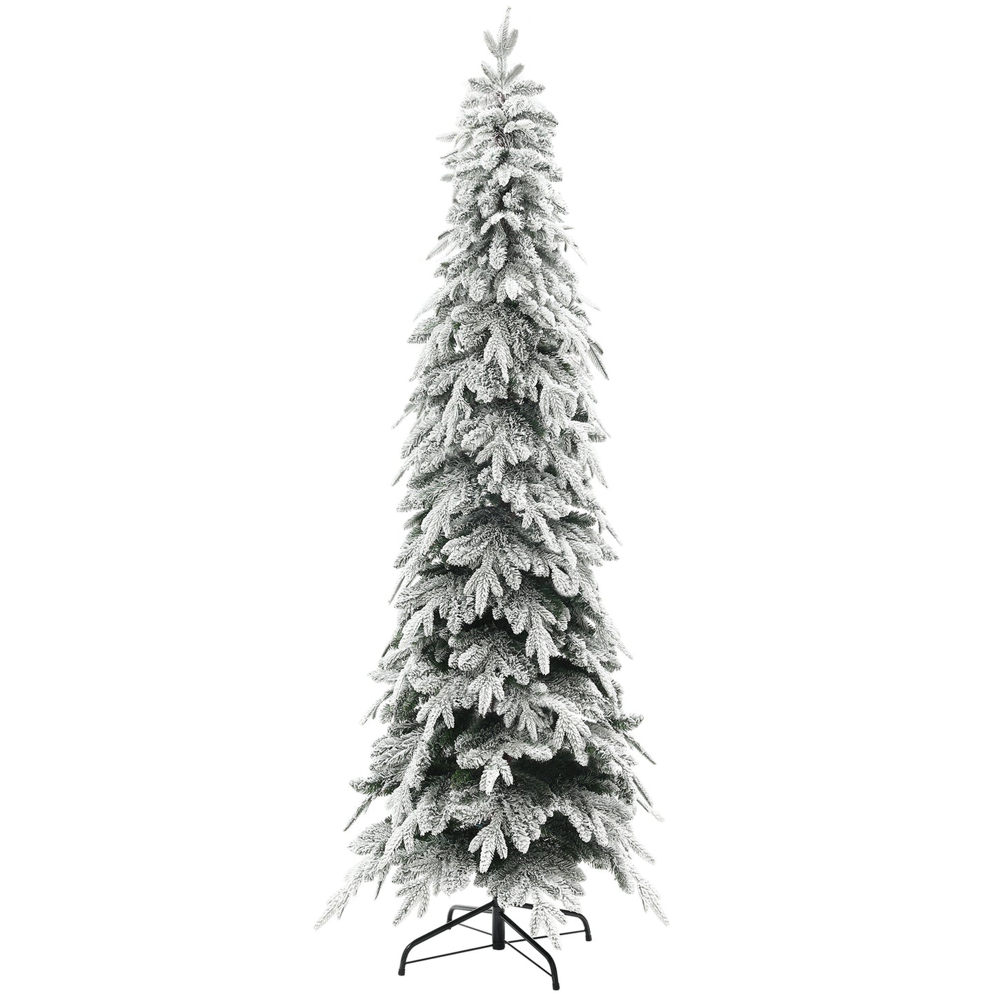 HOMCOM 6ft Pencil Flocked Artificial Christmas Tree with 600 Branch Tips, Auto Open and Steel Base, Green