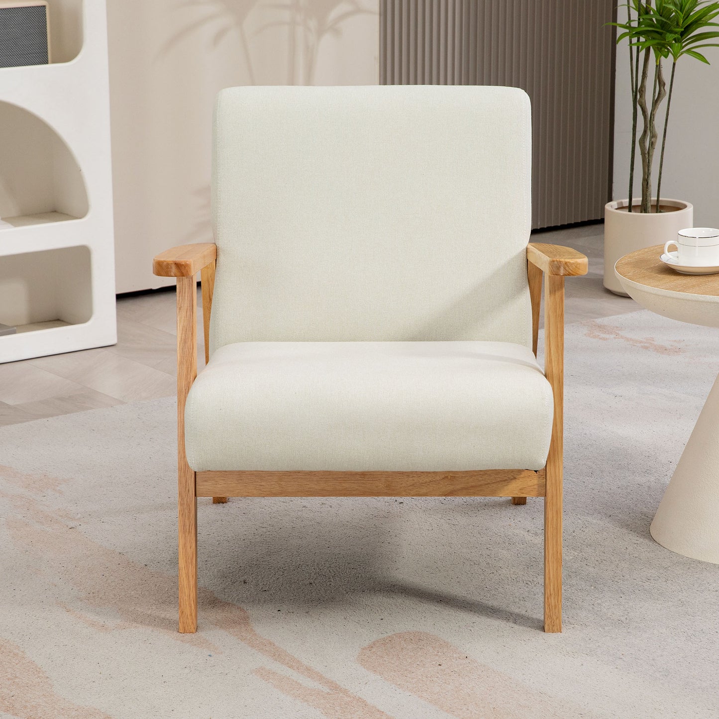 HOMCOM Mid-Century Modern Accent Chair Retro Fabric Armchair Wooden Arm Upholstered Lounge Chair for Living Room Floral