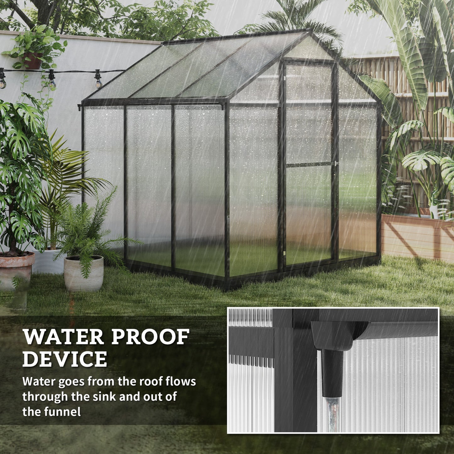 Outsunny 6' x 10' x 6.4' Walk-in Garden Greenhouse Polycarbonate Panels Plants Flower Growth Shed Cold Frame Outdoor Portable Warm House Aluminum Frame, Silver